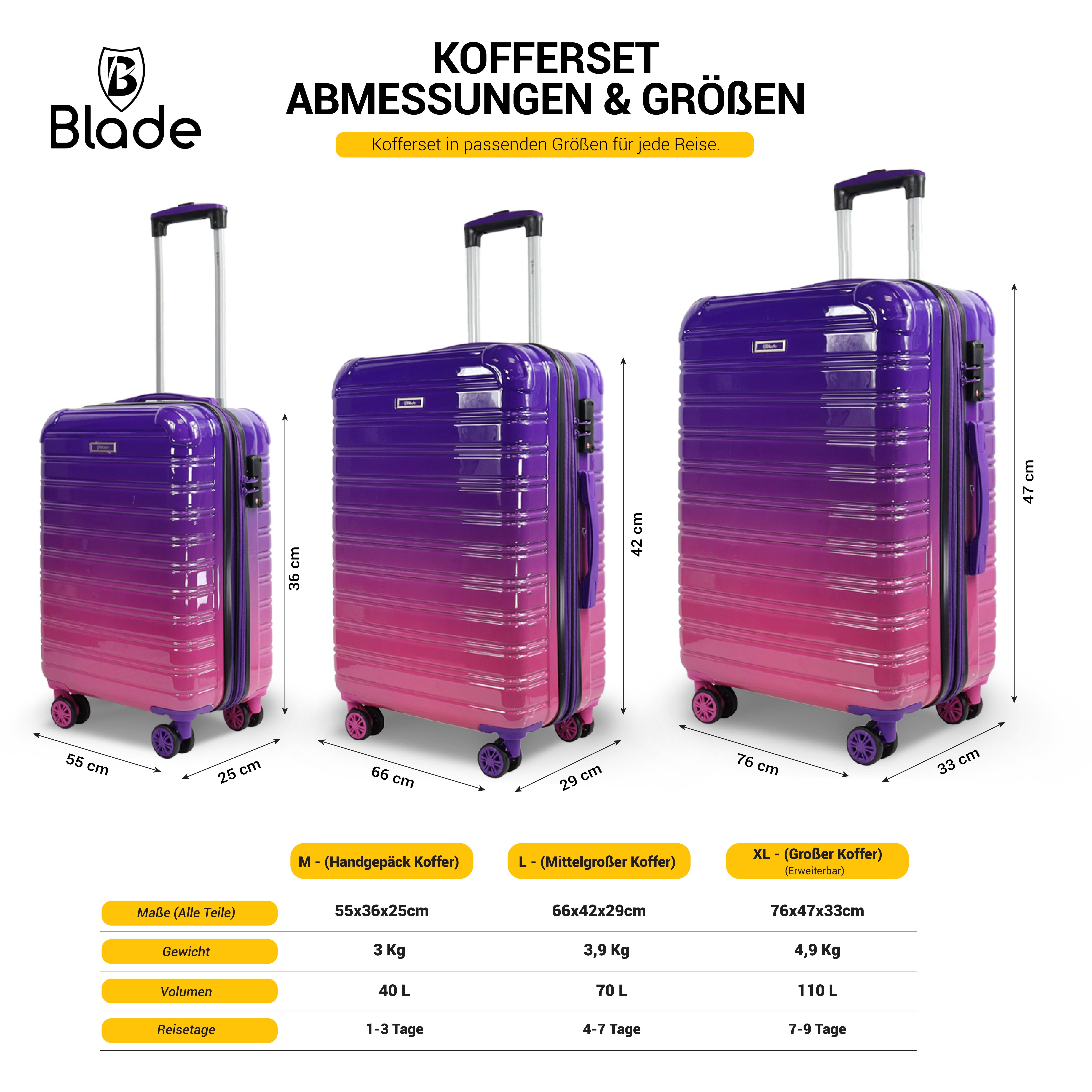 Blade Hartschalen-Trolley Kofferset Erweiterbares Handgepäck Rollkoffer TSA-Schloss ABS+PC SALE