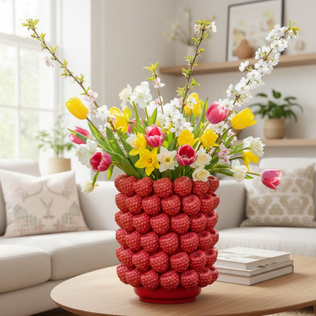 BOLTZE Dekovase Rubenia Himbeer Vase Rot Keramik Relief Design (1 St)