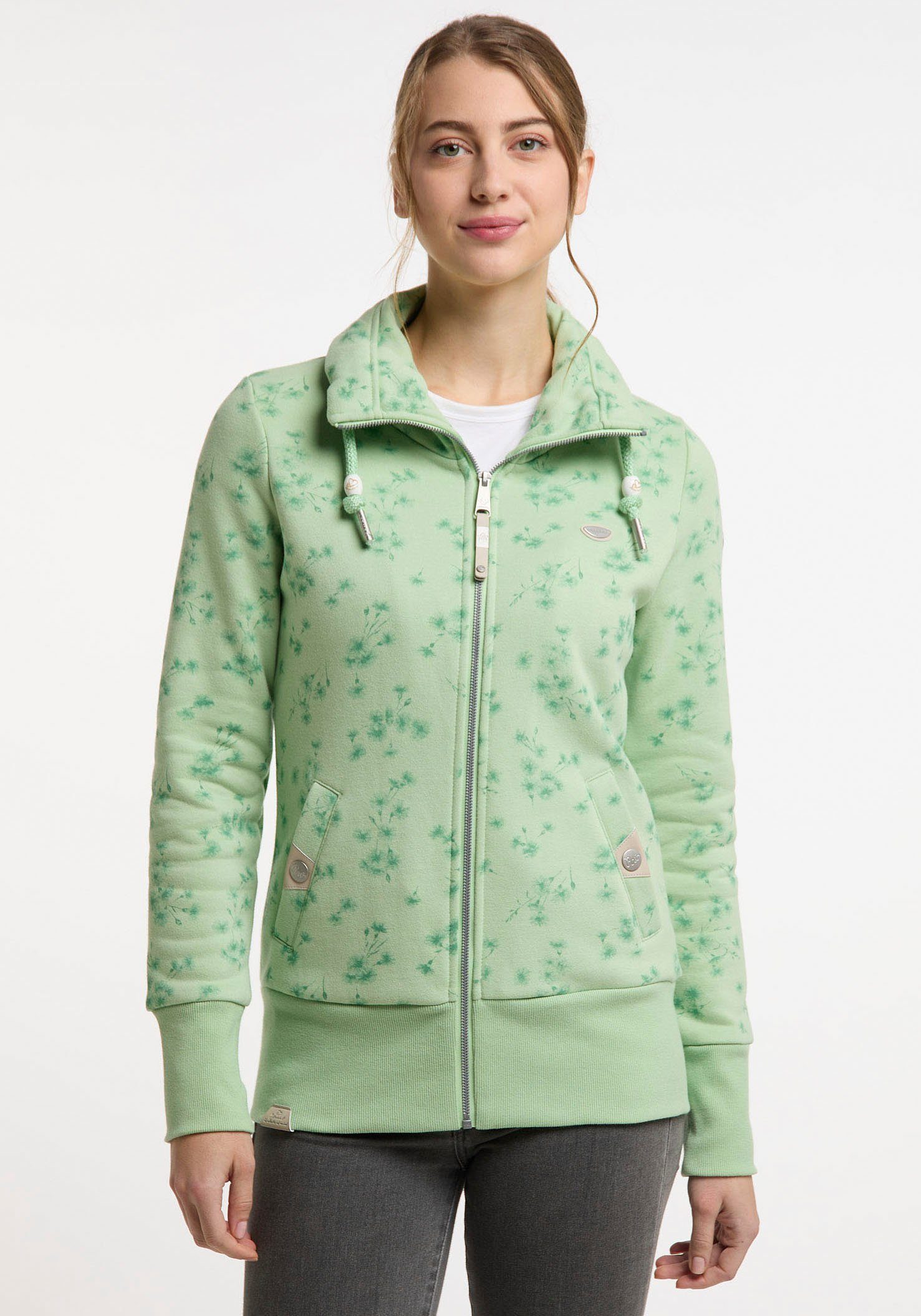 Allover RYLIE ZIP Sweatjacke Blümchendruck mit Ragwear MINT BLUETE