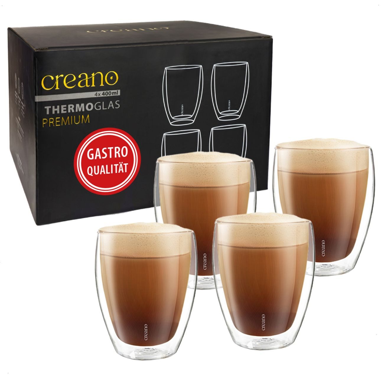 Creano Teeglas Premium Gläser 4er Set, 400ml, 4-tlg., Borosilikatglas