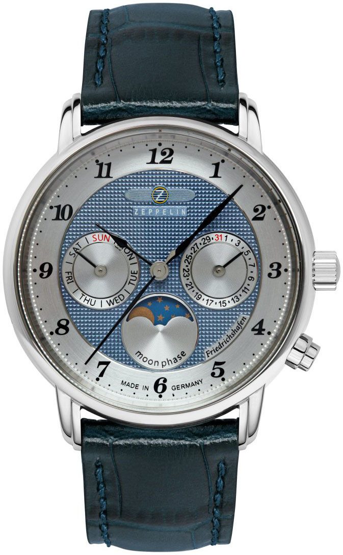 ZEPPELIN Quarzuhr Friedrichshafen Lady Moonphase 8537-3, Armbanduhr, Damenuhr, Mondphase, Lederarmband, Made in Germany