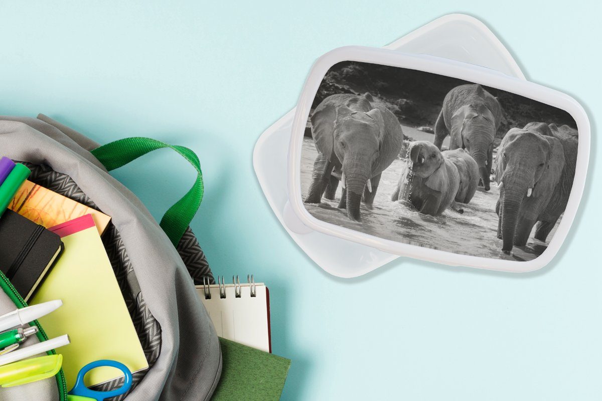und - für Kunststoff, und Mädchen - und weiß, Tiere für Kinder Erwachsene, Lunchbox Wasser Brotdose, (2-tlg), Schwarz Brotbox Elefant MuchoWow - Jungs