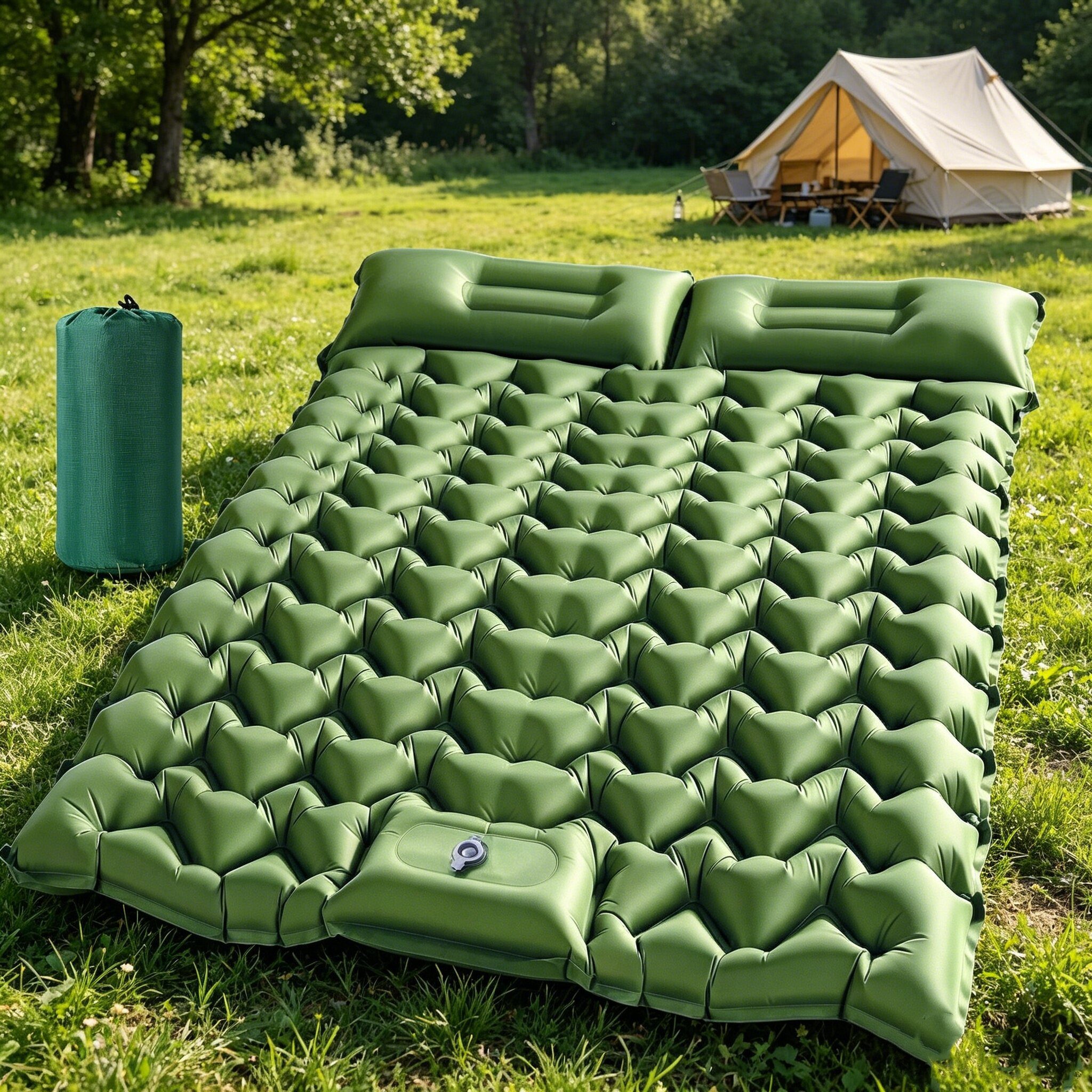 Elegear Isomatte Isomatte Selbstaufblasende mit Fußpumpe & Kissen, Campingmatte leichte, (1-tlg., für 2 Personen), 197x140cm Aufblasbare Isomatte für Wandern Strand Reisen Zelt Outdoor