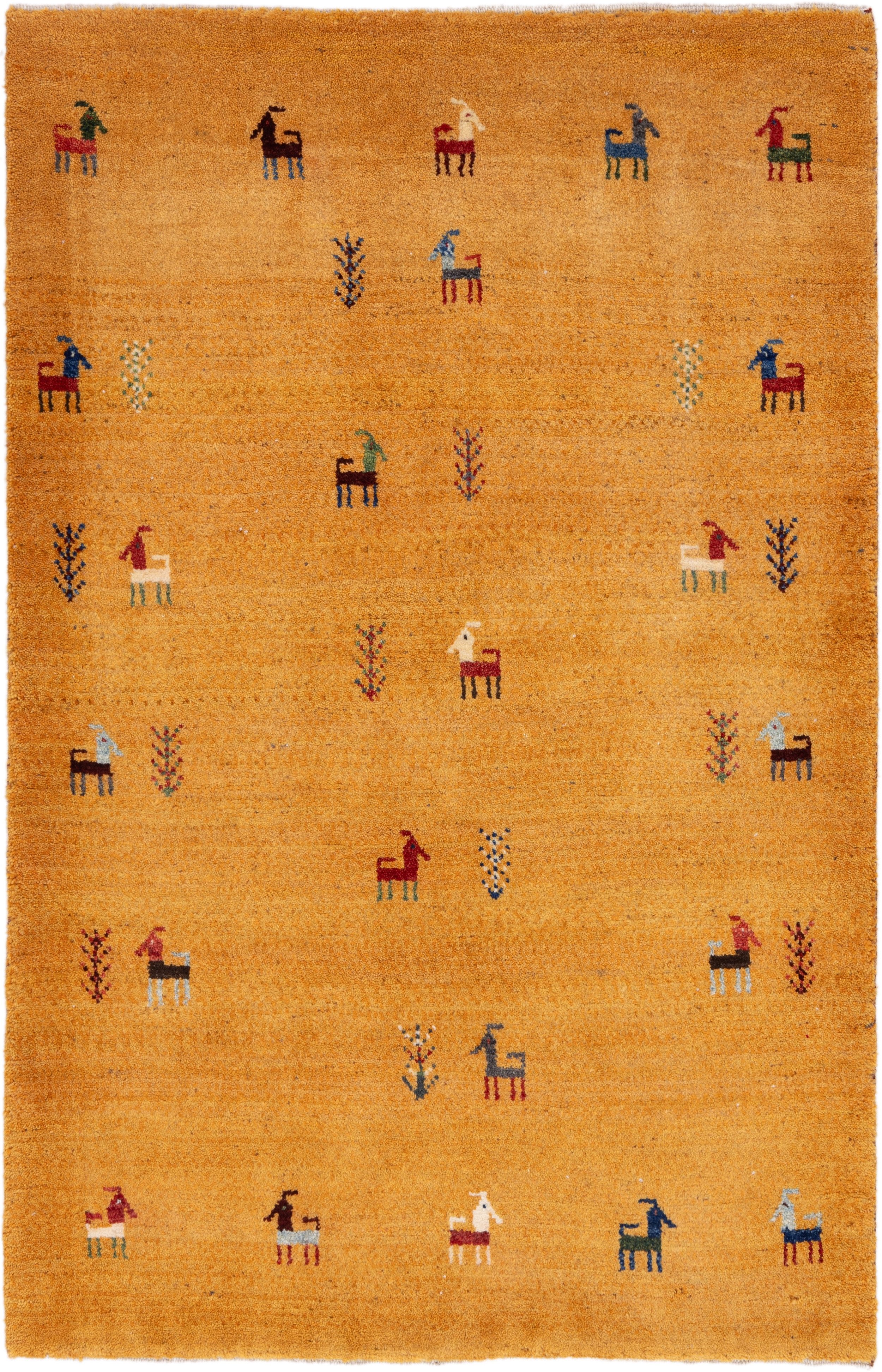 CABBEL Wollteppich Premium Perser Gabbeh Teppich Gold 86x131 cm, Rechteckig, Höhe: 20 mm, Handgeknüpftes Unikat aus 100% Wolle – langlebig und natürlich