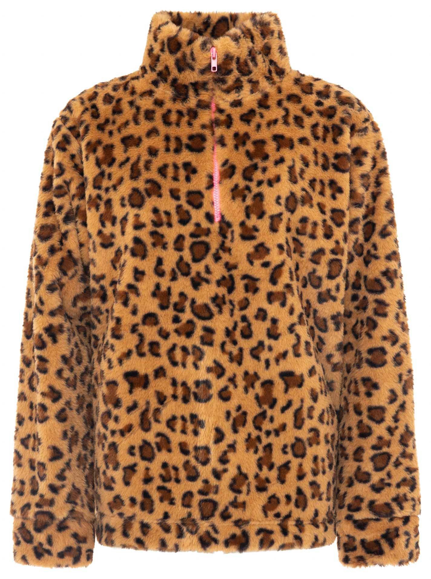 Zwillingsherz Troyer Fake Fur Troyer Cozy Leo mit Stehkragen, Reißverschluß, flauschiges Material, Leo-Allover