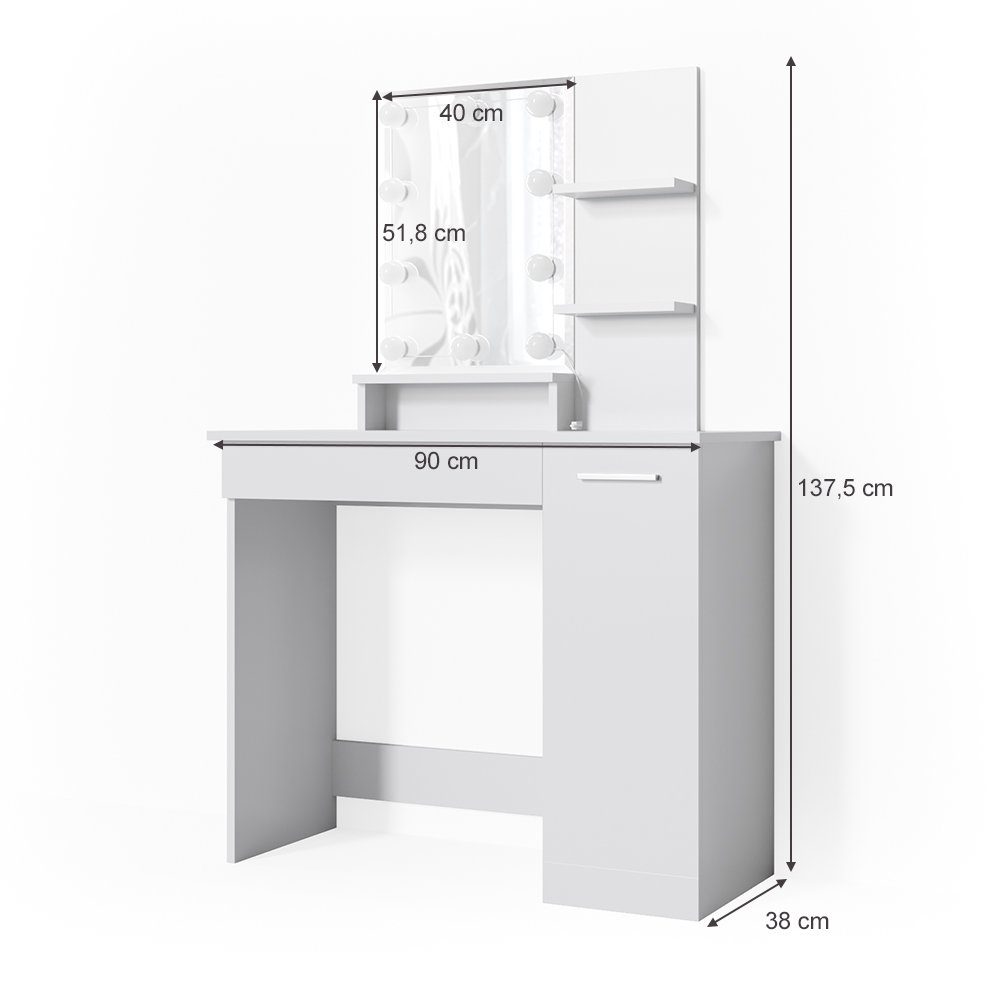 Vicco Schminktisch Frisiertisch Kosmetiktisch JULIA weiß LED Weiß weiß | | weiß Spiegel
