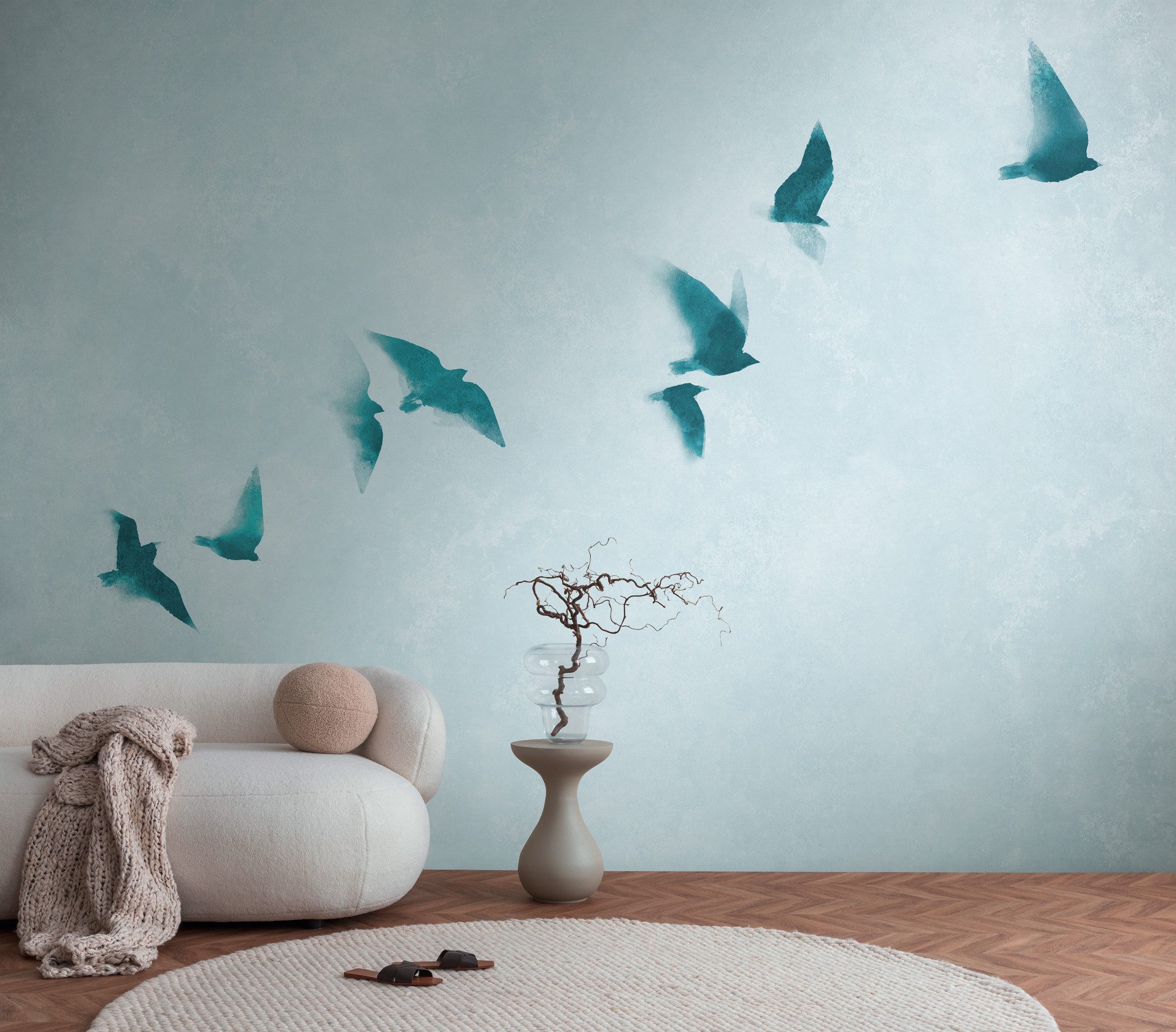 living walls Fototapete THE WALL III Himmel Tapete Motivtapete Vögel Vögel, glatt, matt, (1 St), Vliestapete Tiere für Schlafzimmer Küche Wohnzimmer Himmel Design Flur