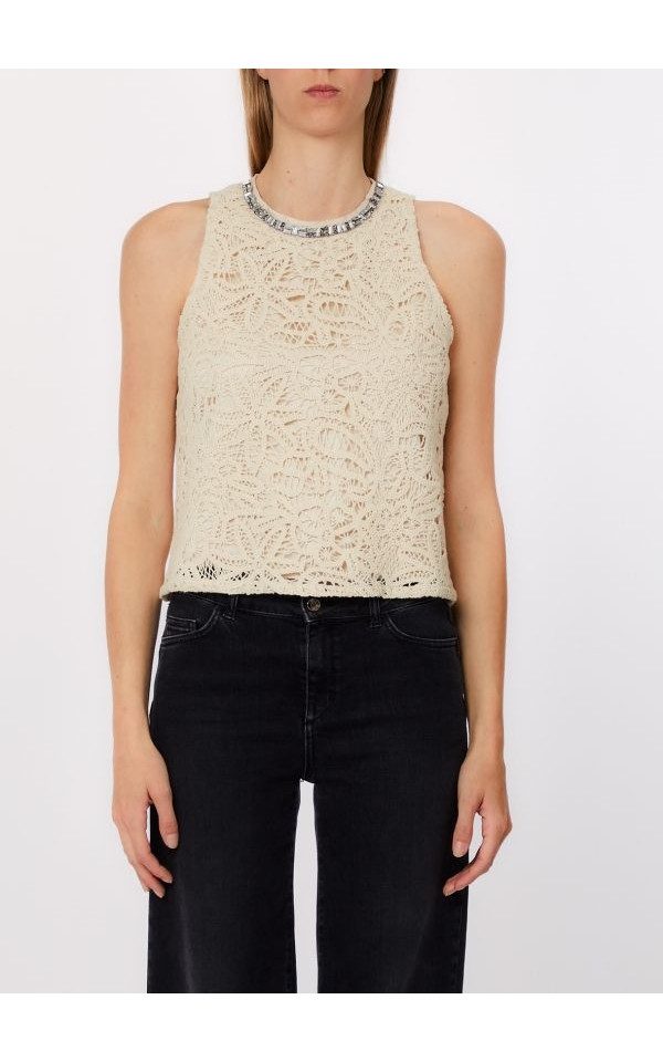 Liu Jo Spitzentop - Top Damen - Häkeltop - sommerliches Oberteil - elegant - Beige