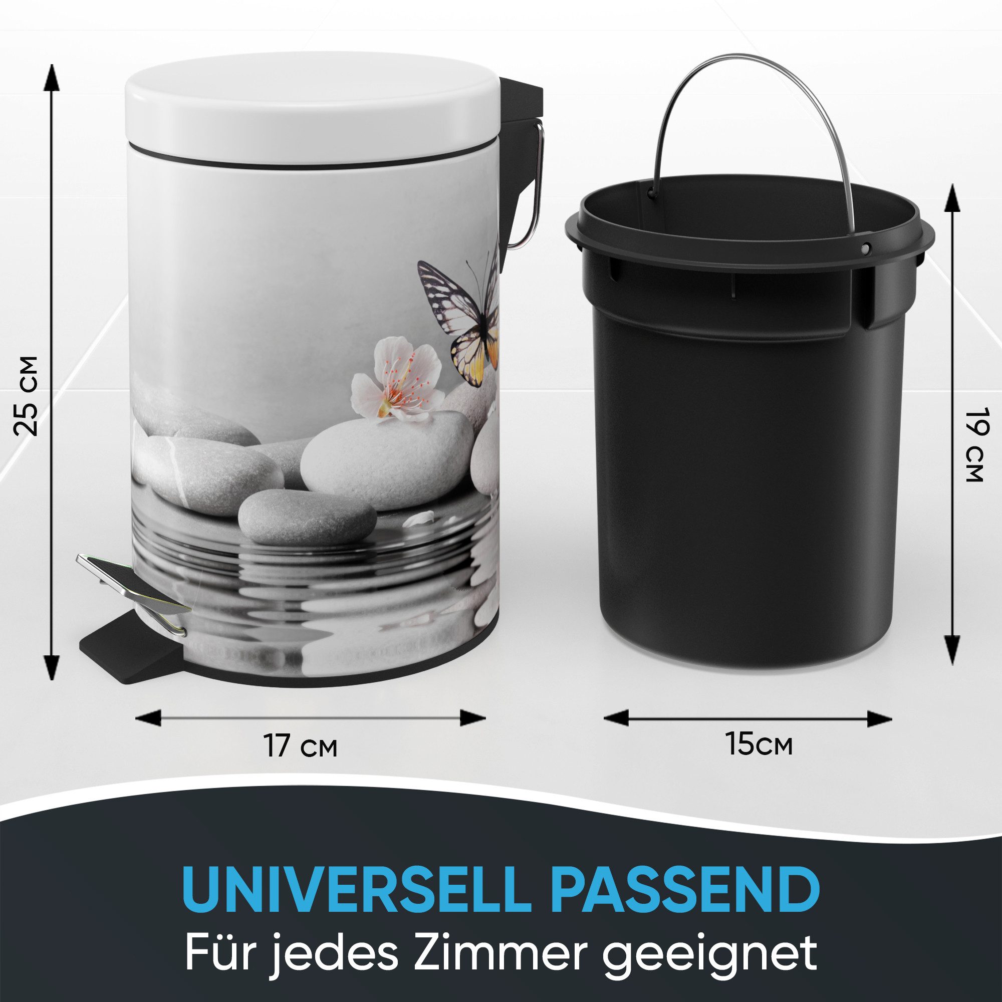 Sanilo Kosmetikeimer mit Motiv, viele schöne Bad Mülleimer zur Auswahl, 3 Liter, Abfalleimer mit Absenkautomatik & Innenbehälter