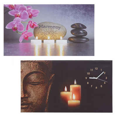 MCW LED-Bild LED-Bild-B, Buddha/Harmony (2er-Set), 2er-Set, Schöner Leuchteffekt, mit Timer, Batteriebetrieben