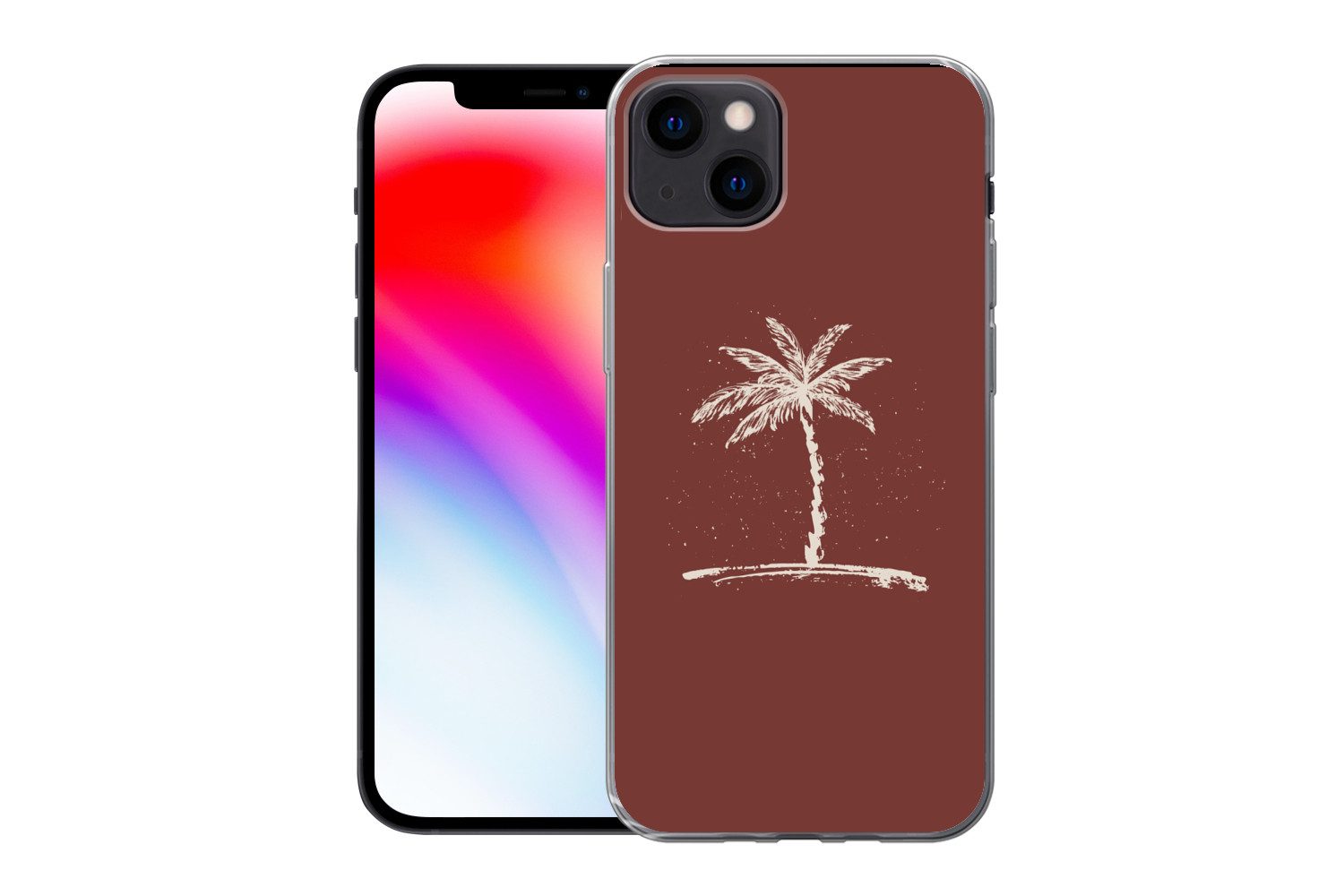 MuchoWow Handyhülle für Apple iPhone 13 Palme - Beige - Rot - Tropisch, Smartphone-Bumper, Print, Handy Schutzhülle Dünn
