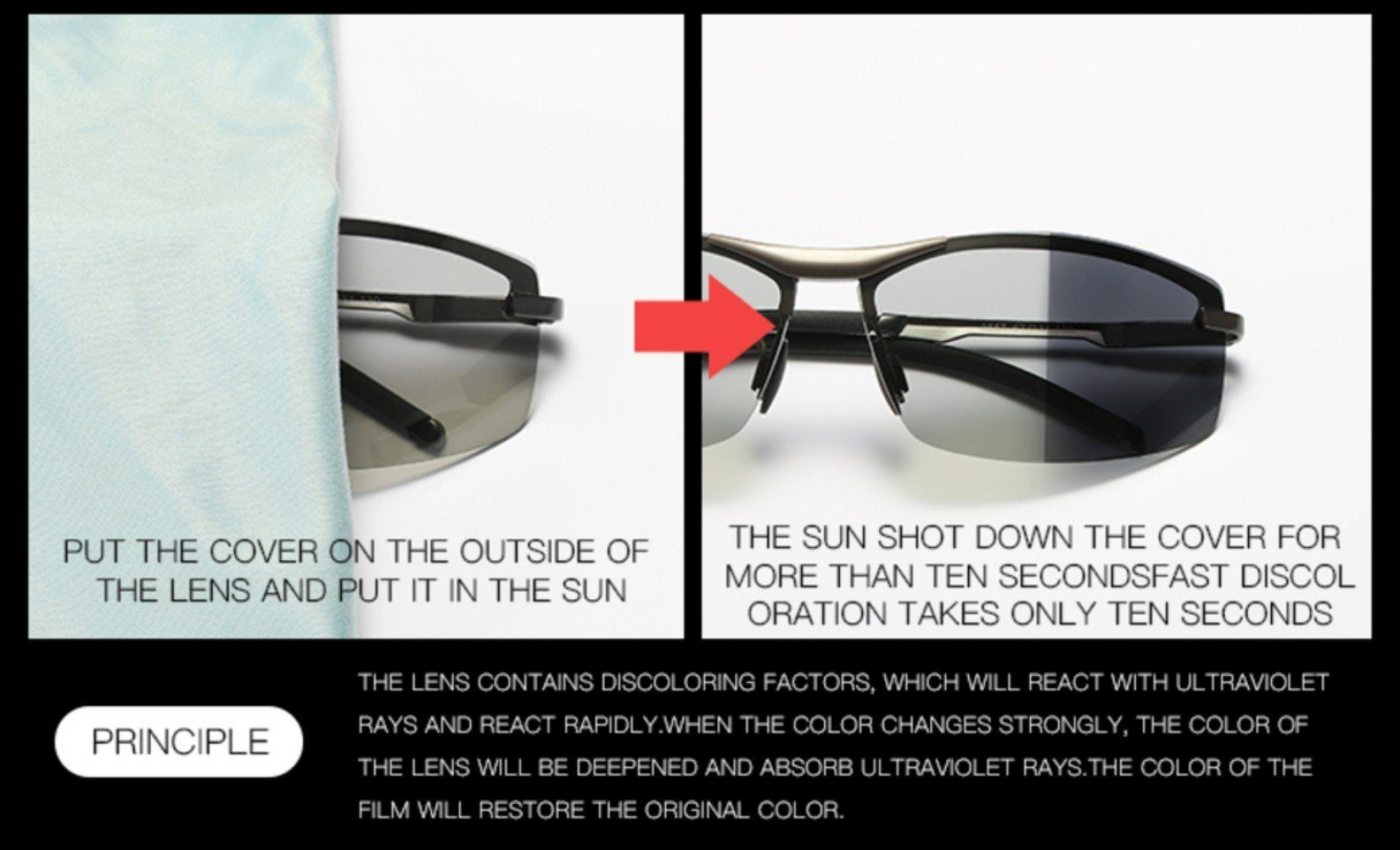 Leicht UV400 polarisiert Sonnenbrille 100% Schutz Herren Sportbrille silberschwarz Sonnenbrille PACIEA