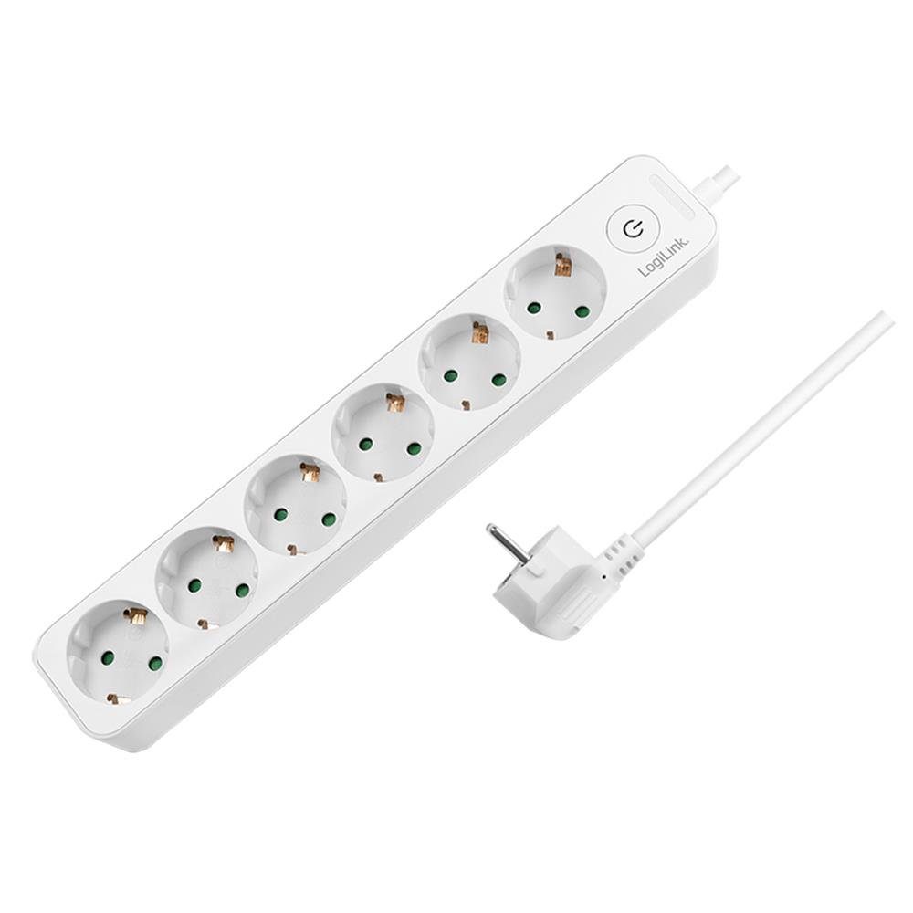 LogiLink LPS247 Steckdosenleiste 6-fach (Ein/Aus-Schalter, Schalterbeleuchtung, Schutzkontaktbuchse, Berührungsschutz, Schutzkontaktstecker, Kabellänge 1.5 m), 6x CEE 7/3, weiß