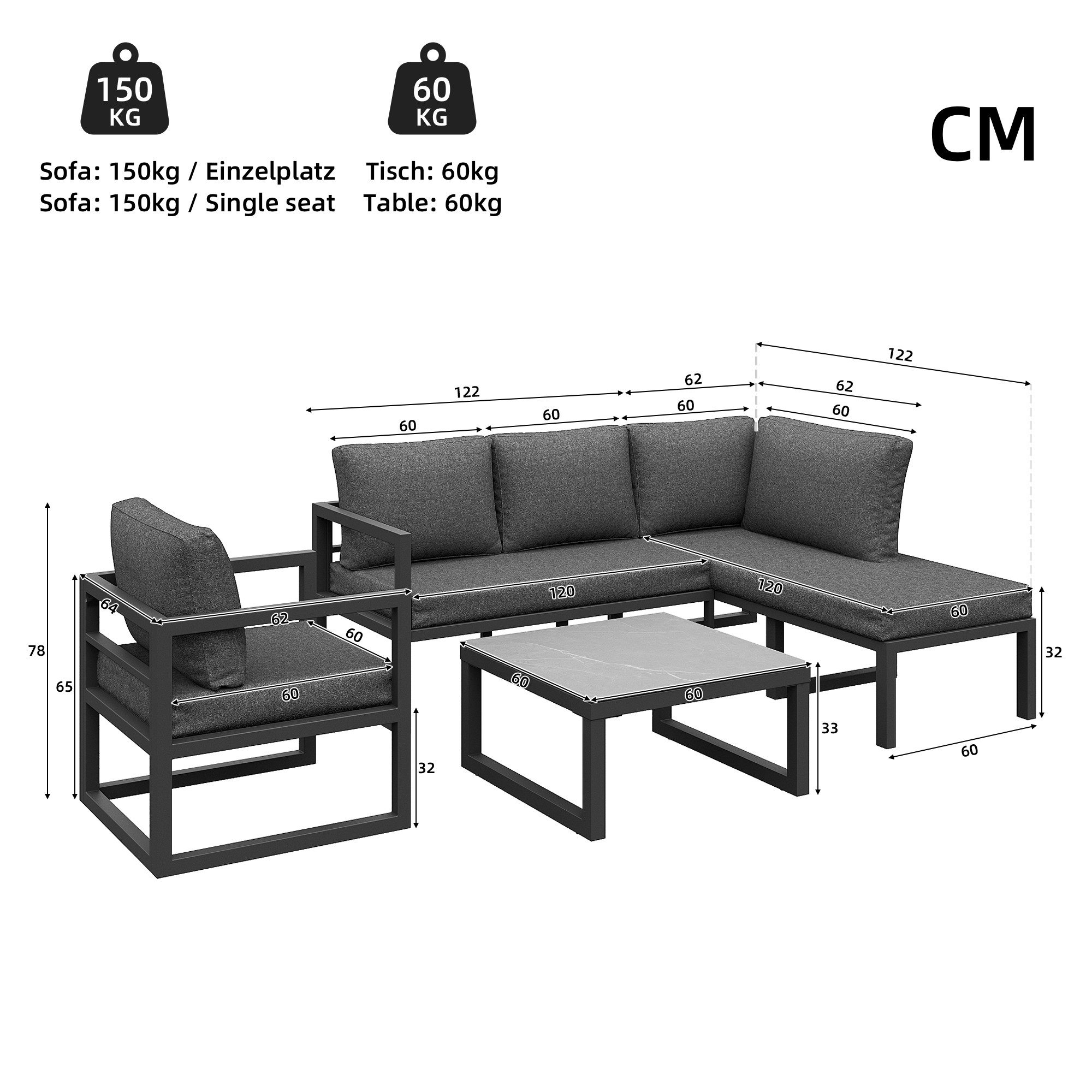 Ulife Gartenlounge-Set Gartenlounge-Set Ecksofa in Grau günstig online kaufen