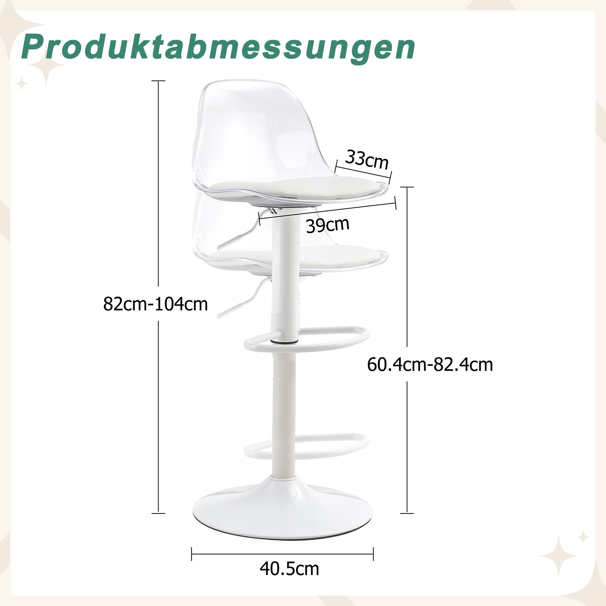 gopop Barhocker Thekenstuhl 2er Set, Transparenter Design mit Rückenlehne (2 St), höhenverstellbar & 360° drehbar – ideal für Küche & Barbereich