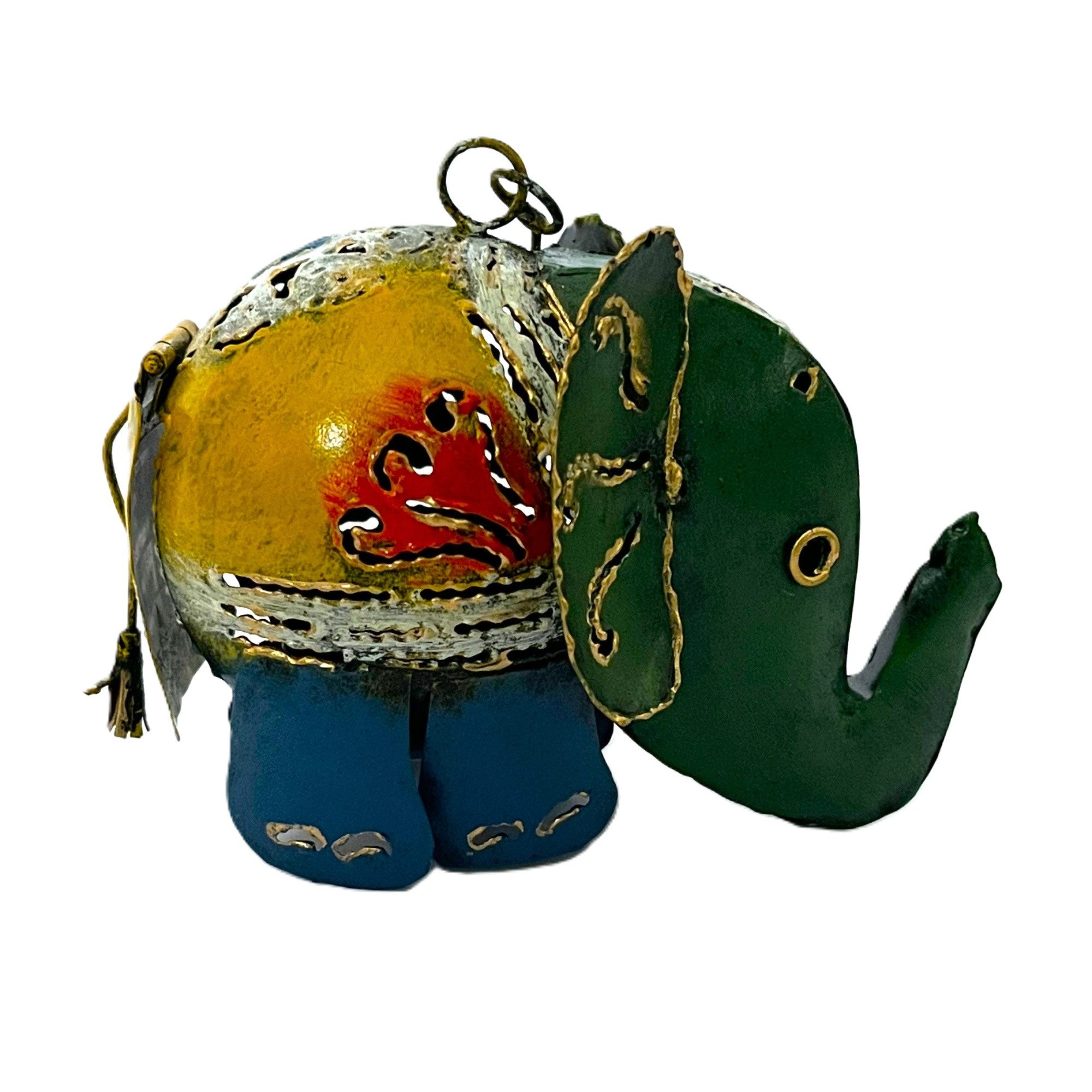 VARIOS Teelichthalter Teelichthalter Hänger Elefant Bunt Metall Klein 14 cm, Teelichtständer
