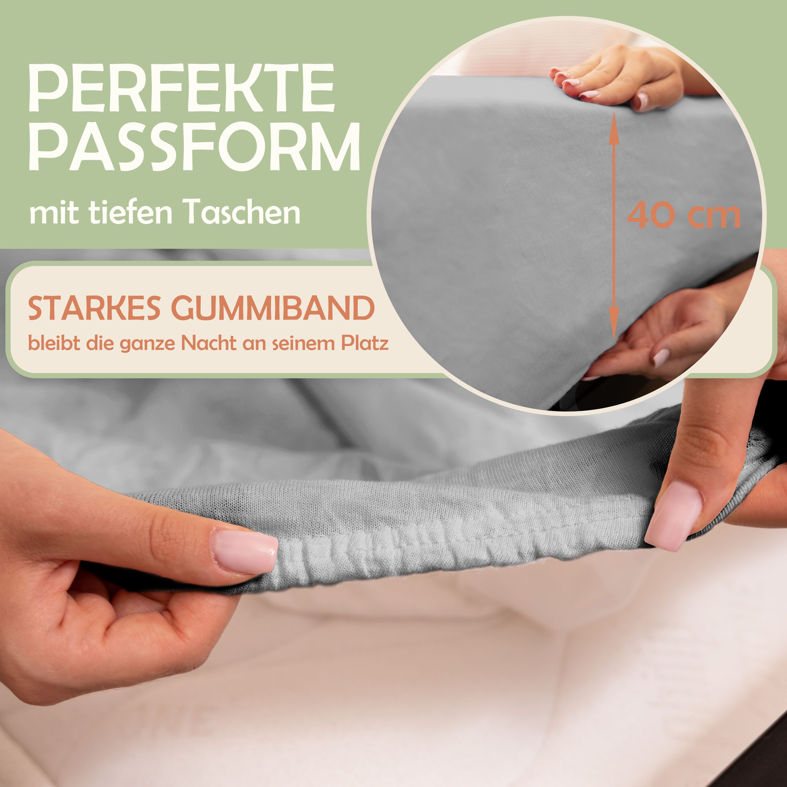 NatureMark Spannbettlaken Gebürstete Mikrofaser, Polyester, Gummizug: rundum, viele Größen und Farben Markenware (90x200 cm, Silber grau) – Bild 2 von 5