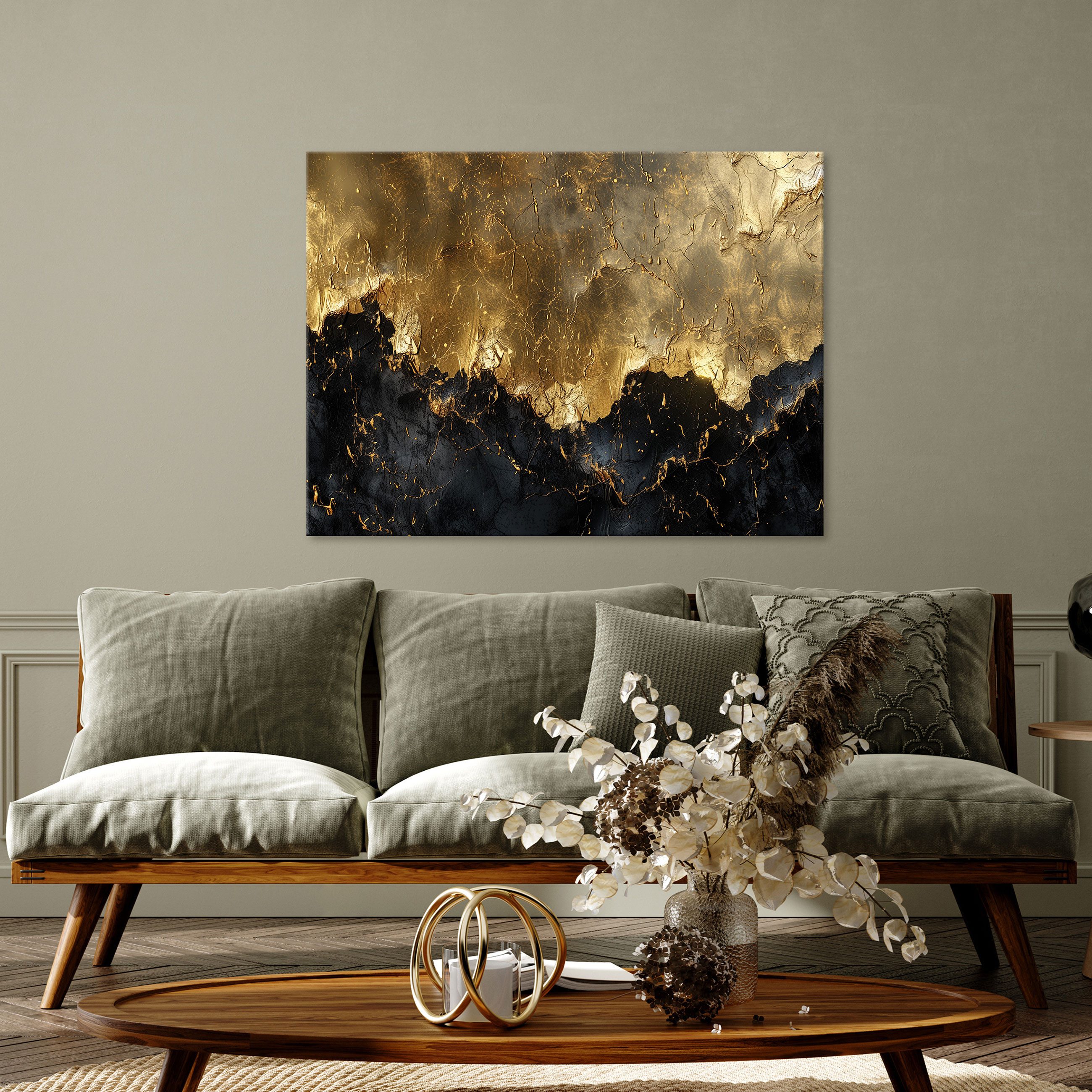 Wallarena Leinwandbild Abstrakt Marmor Glamour Gold Schwarz Wandbilder Wand günstig online kaufen