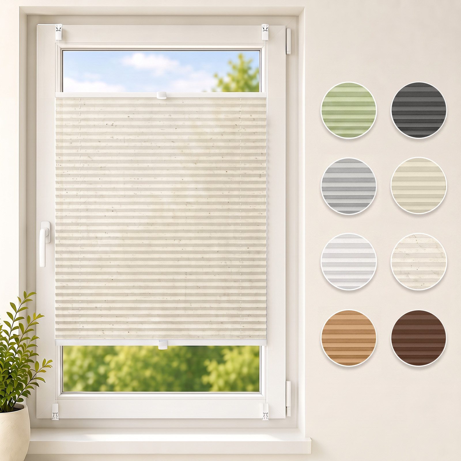 Sekey Plissee Plissee ohne Bohren Klemmfix verspannt für Fenster & Tür Lichtschutz, blickdicht, Klemmfix Montage ohne Bohren, Klemmfix, Faltenstore Klemmfix Lichtschutz und Sichtschutz 70x130cm Leinen