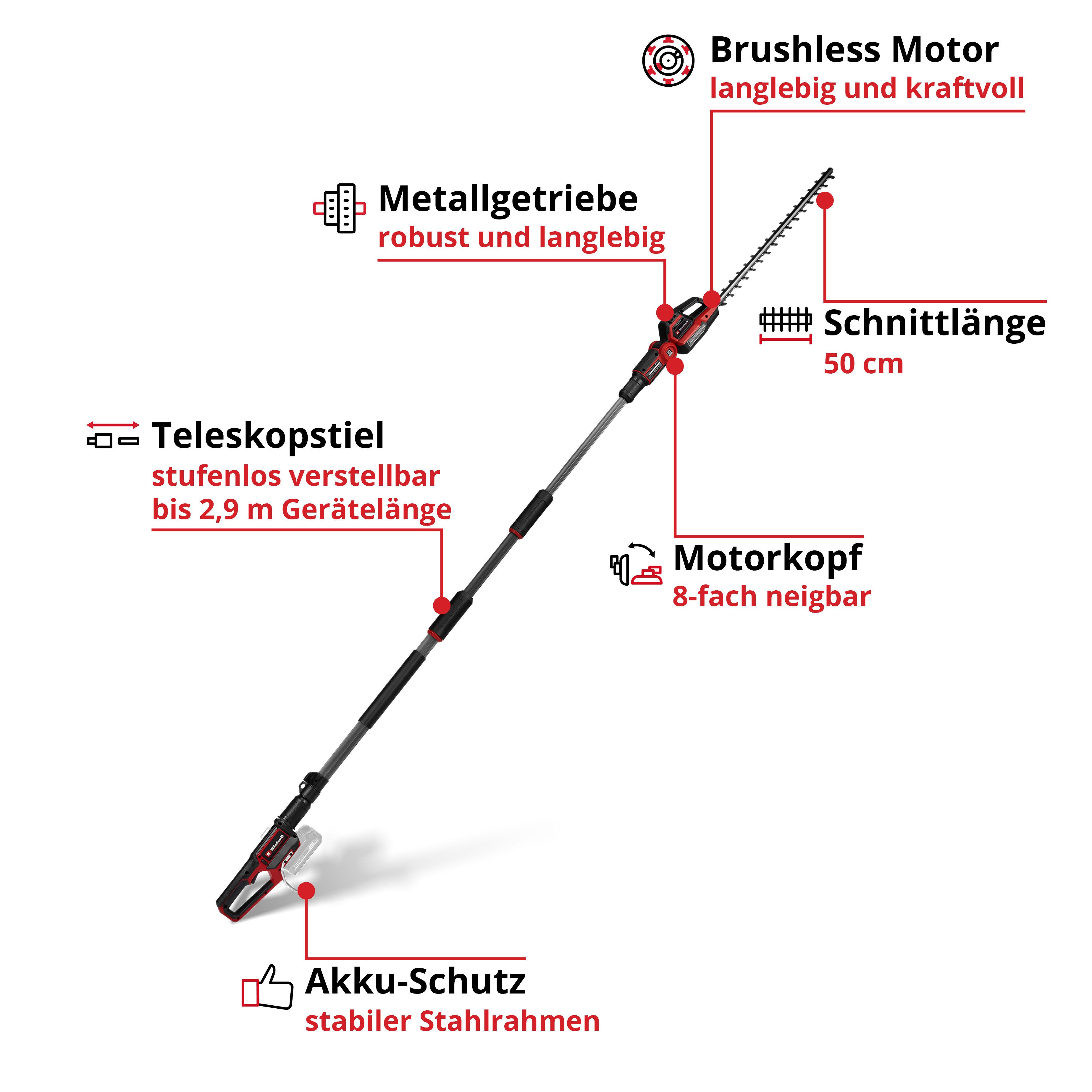 Einhell Akku-Heckenschere GP-HH 18/50 Li T BL-Solo, teleskopierbar, ohne Akku und Ladegerät