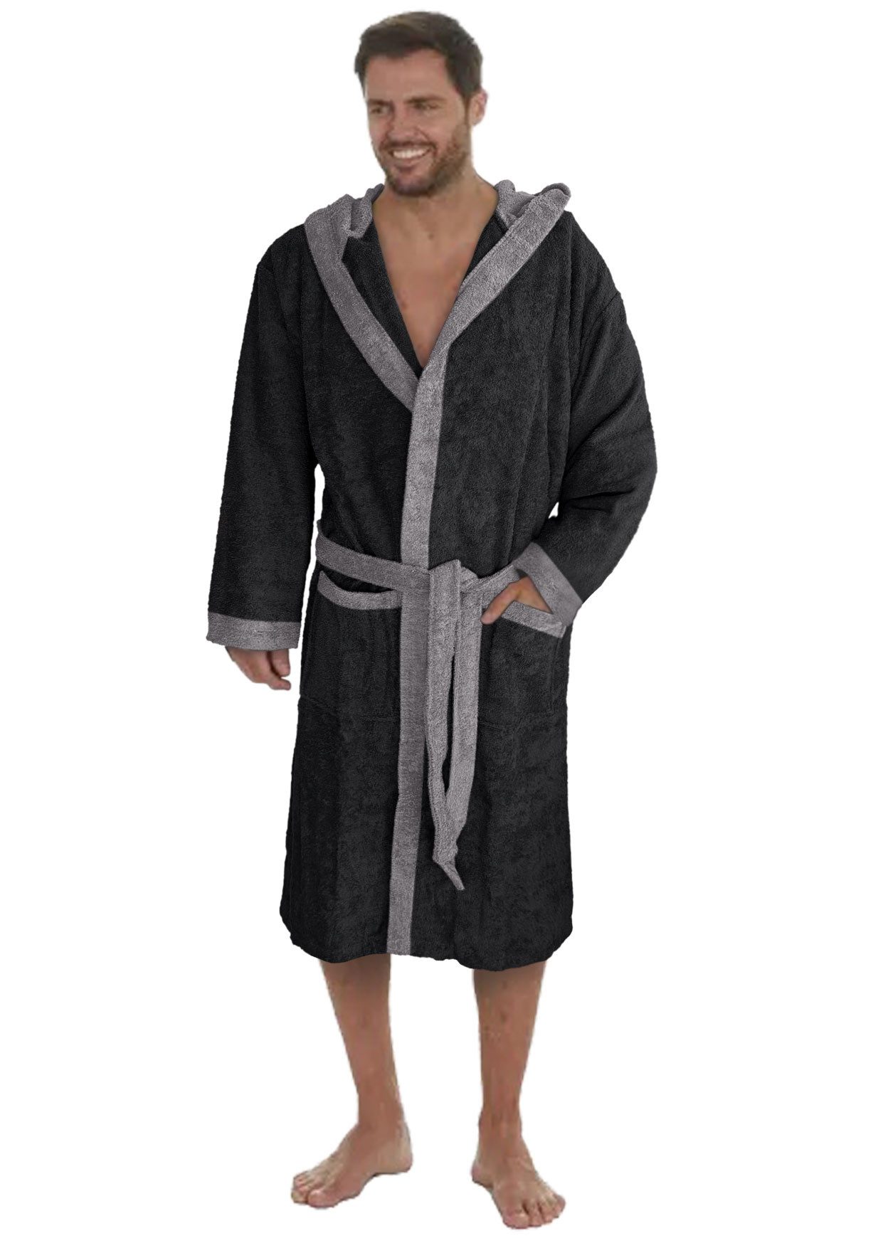 Badekönig Herrenbademantel, Kapuze, Gürtel, Langform Frottee Unifarben Baum günstig online kaufen