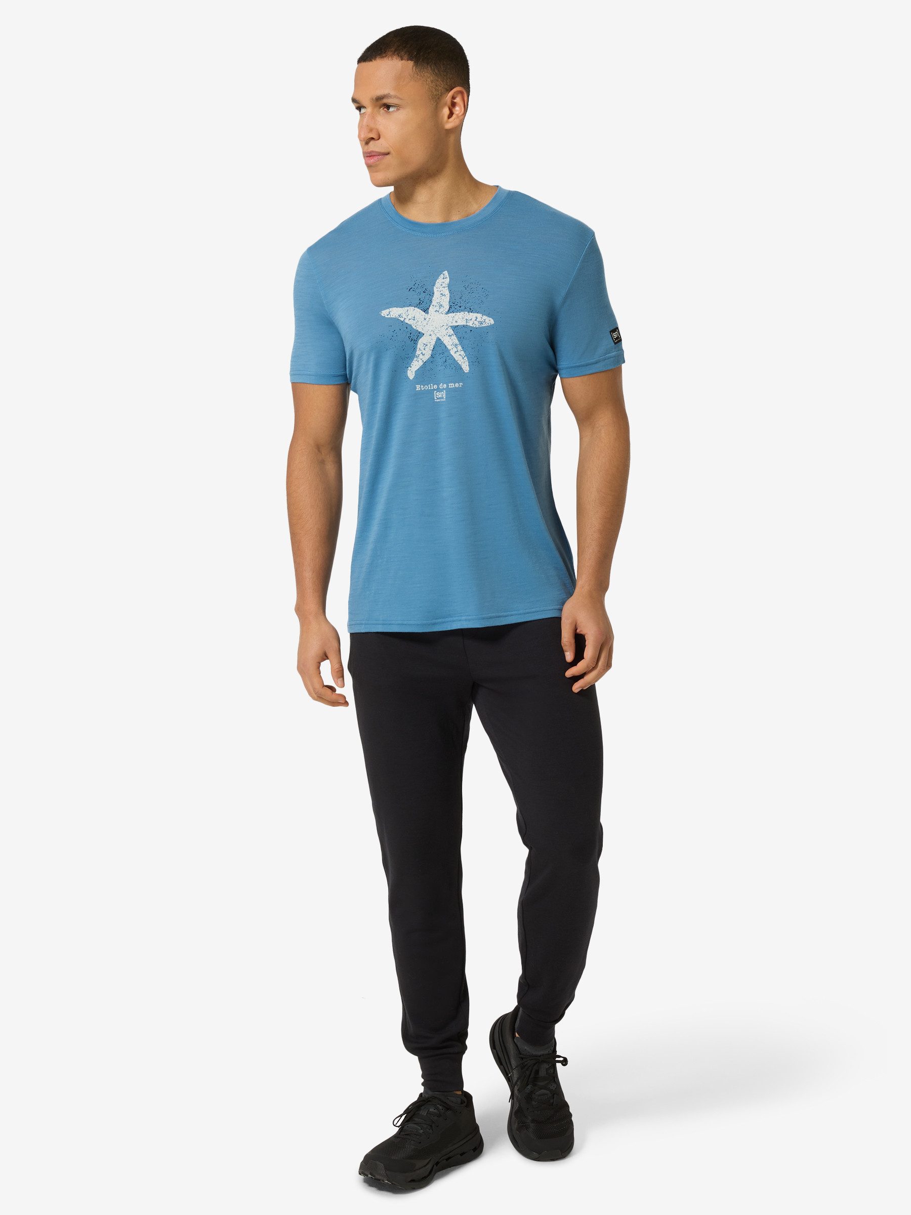 SUPER.NATURAL T-Shirt für Herren,Merino M SEA STAR TEE mit Tier-Motiv, atmungsaktiv