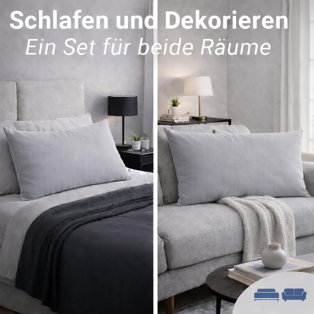 Komfortec Kissenbezug Premium Kopfkissenbezug, gebürstet 100% Mikrofaser 90g/m², (2 Stück), 40x80 cm mit Reißverschluss, Superweiches Kissenhülle Set