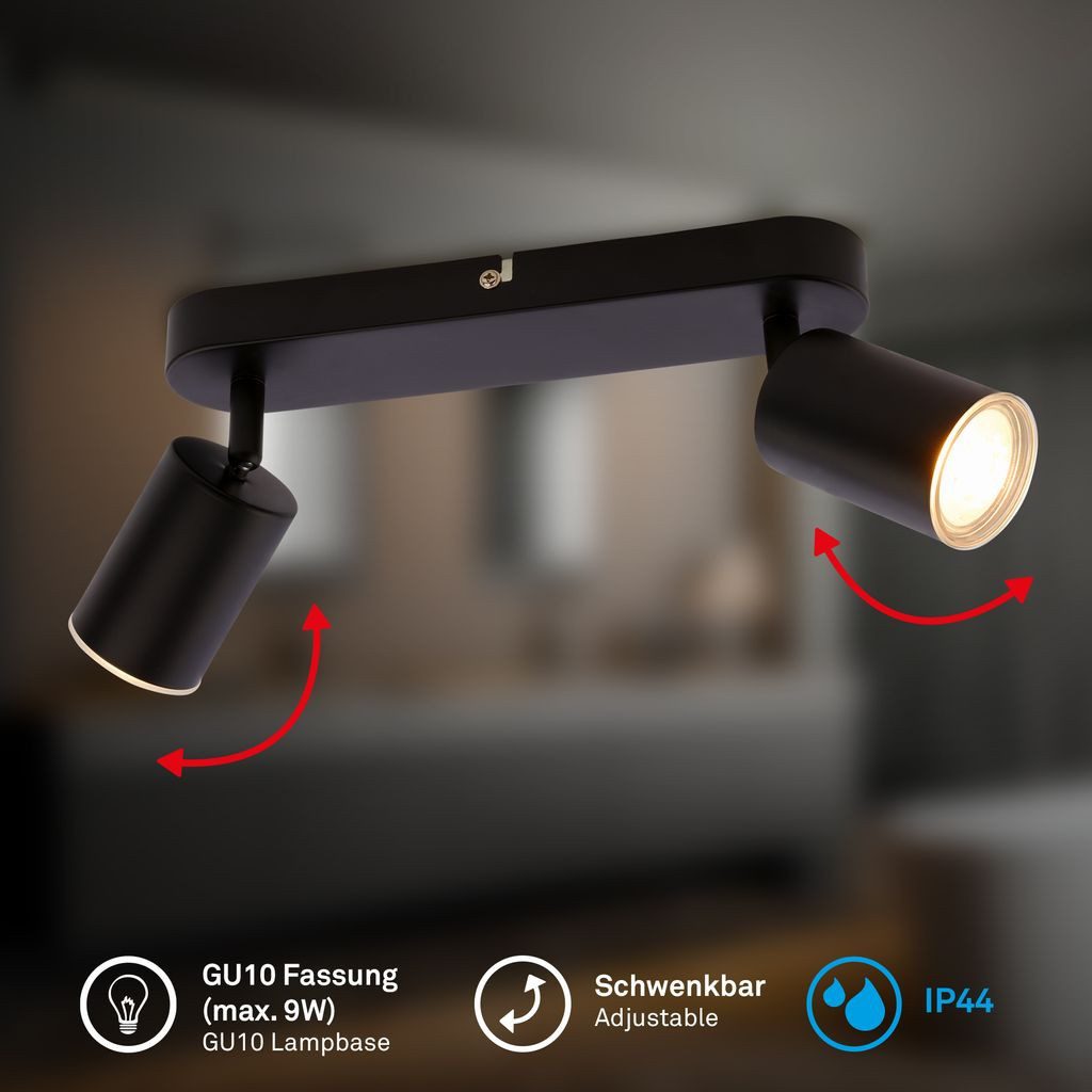 Briloner Leuchten LED Deckenleuchte Deckenlampe IP44 schwenkbar GU10 2-flammig, ohne Leuchtmittel, Abhängig vom Leuchtmittel - Warmweiß / Neutralweiß / Kaltweiß, 27x8,5 cm, Wohnzimmer, Schlafzimmer, Badezimmer, Büro