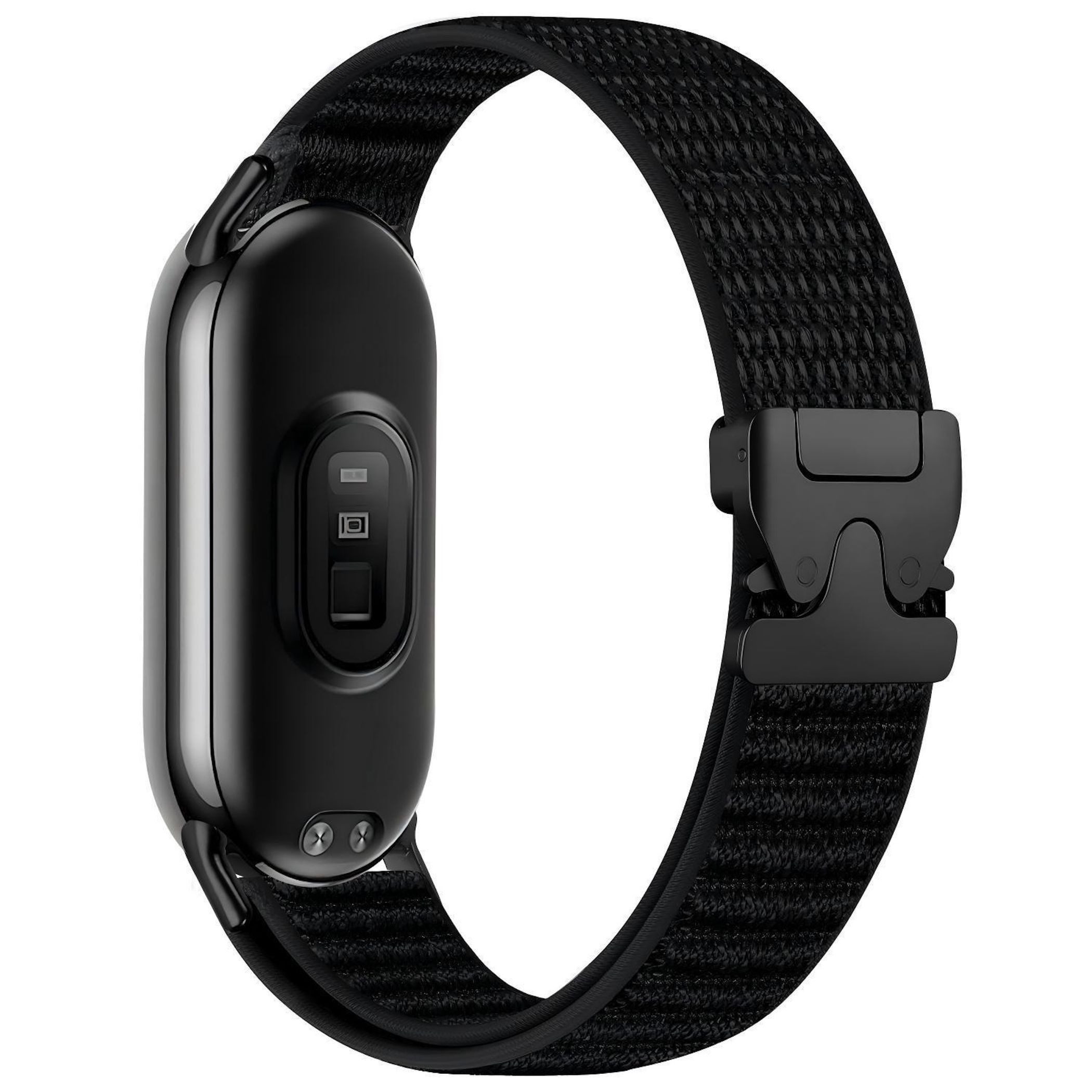 Wigento Smartwatch-Armband Nylon für Xiaomi Smart Band 10 / 9 / 8 Parachute Schnalle Schwarz, Edelstahl Schnalle, verstellbare Länge
