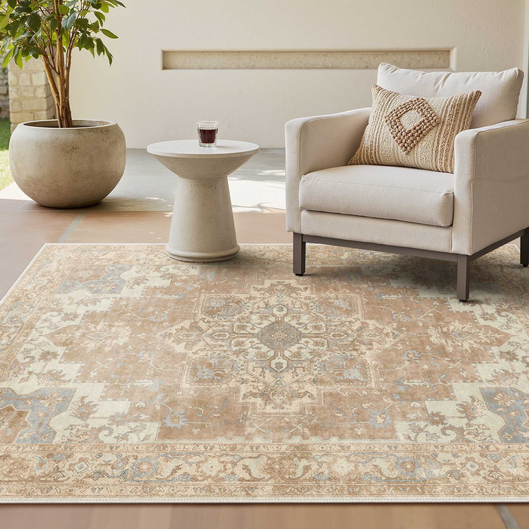 GENIMO Teppich Maschinenwaschbar, Kurzflor Antirutsch Teppich für Wohnzimmer, Küche, rechteckig, 150×210cm, orange