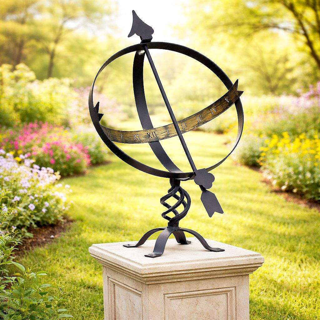 DanDiBo Gartenfigur Sonnenuhr Schwarz aus Metall Schmiedeeisen Wetterfest 70 cm Gartenuhr