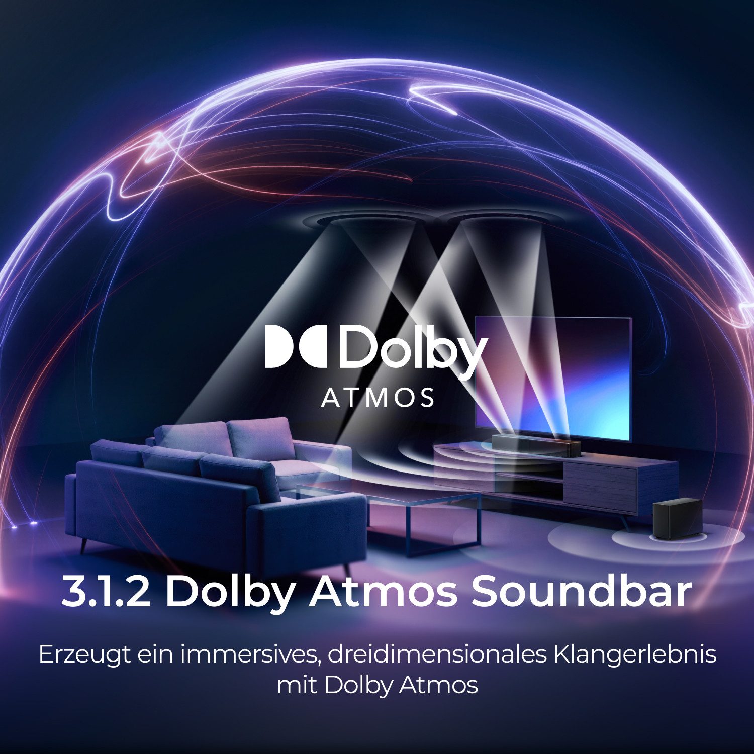 Ultimea Poseidon M70 3.1 Soundsystem 3.1.2-Kanal Dolby Atmos surround sound system (5,25'' Wireless-Subwoofer, 312 W, 2 Up-Firing-Treiber, Ultimea App, VoiceMX™, BassMX™,Bluetooth® 6.0)