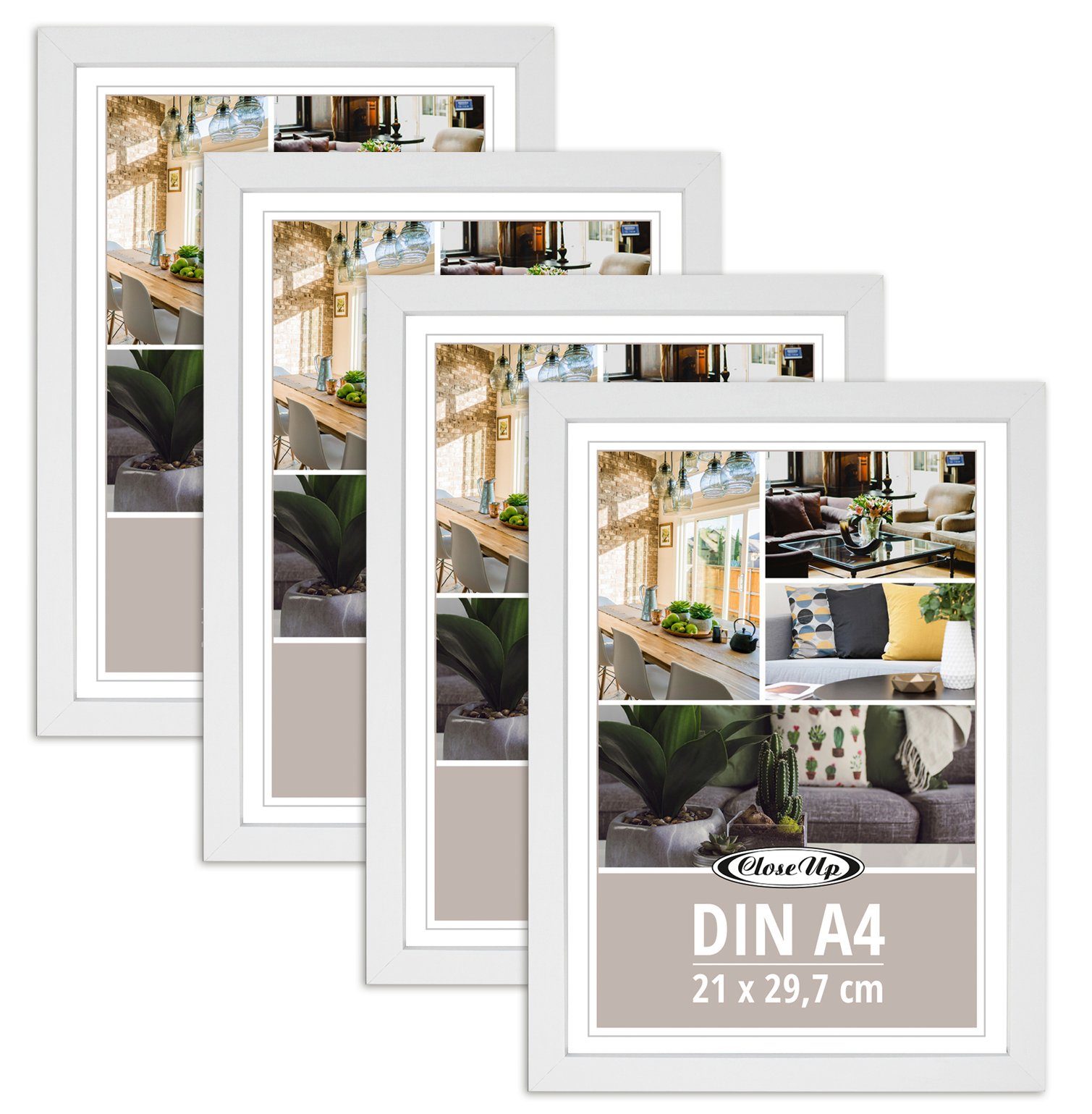 Close Up Bilderrahmen Posterrahmen 21 x 29,7 cm 4er Set (DIN A4) Holzdekor weiß
