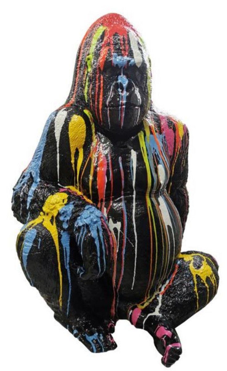 Skulptur Luxus Deko Skulptur Gorilla Affe Schwarz / Mehrfarbig H. 110 cm - Wetterbeständige Gartendeko Figur - Deko Figur - Deko Tierfigur - Garten Deko - Luxus Deko Accessoires