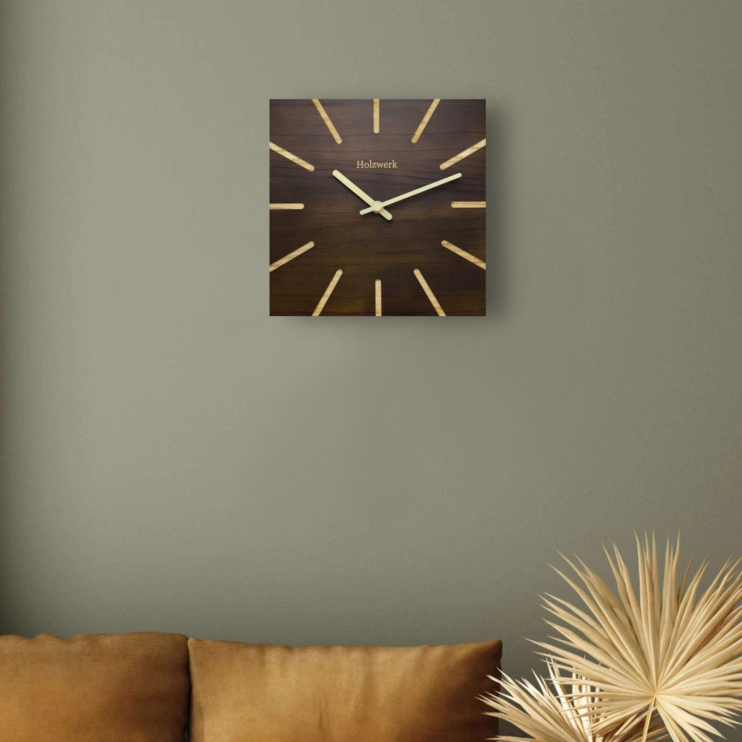 Holzwerk Wanduhr Eckige Designer Holz Quarzwanduhr (Nahezu lautloses Uhrwerk, analog, 25 cm)