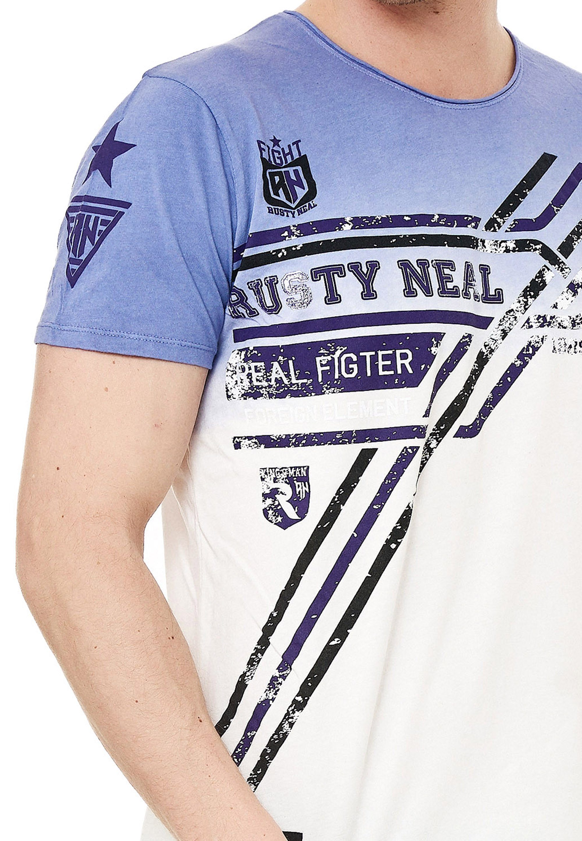 Print modernem lila T-Shirt Neal mit Rusty