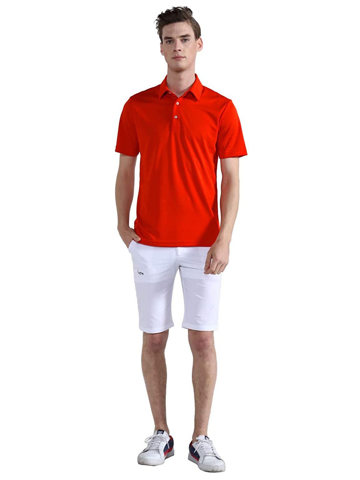 DEBAIJIA Poloshirt DEBAIJIA Herren Orange Gemütlich Poloshirt Standard Leicht Kurzarm Fit Golf