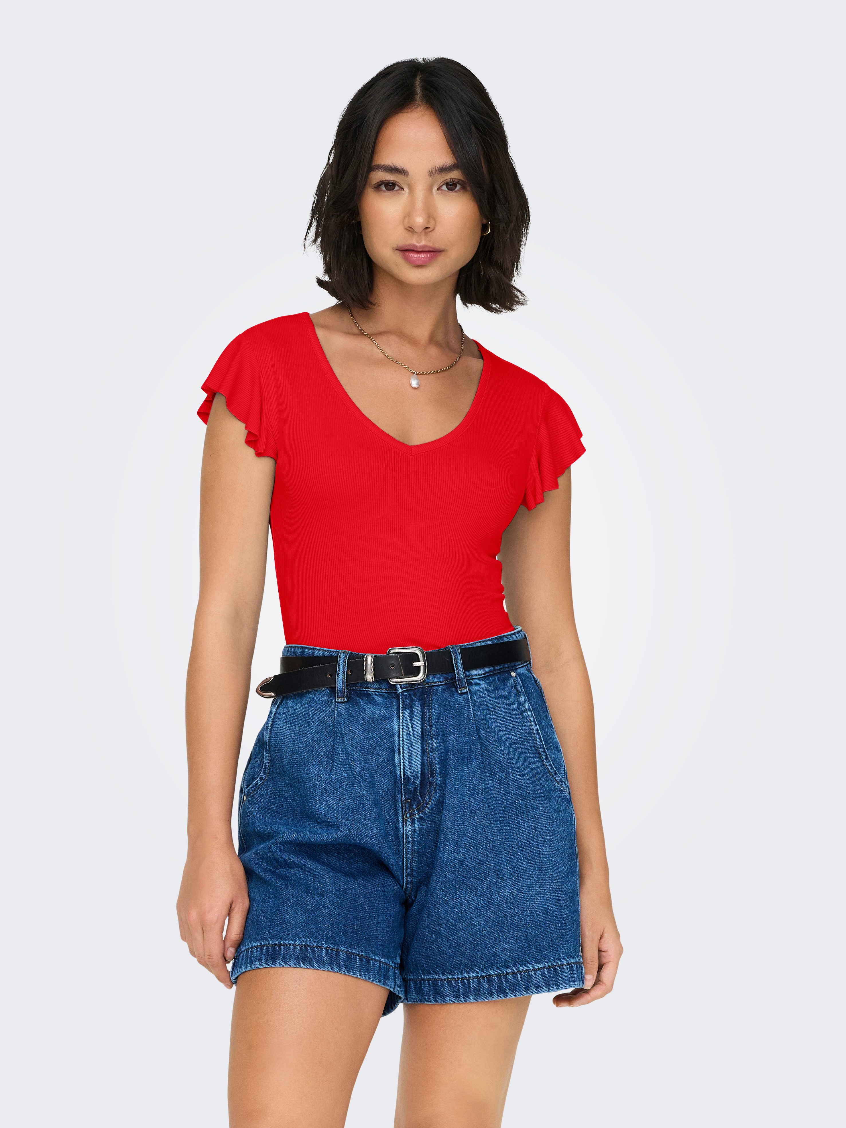 ONLY V-Shirt ONLBELIA – V-Ausschnitt für femininen Sommerkomfort Viskosemischung, regular fit, Rundhals