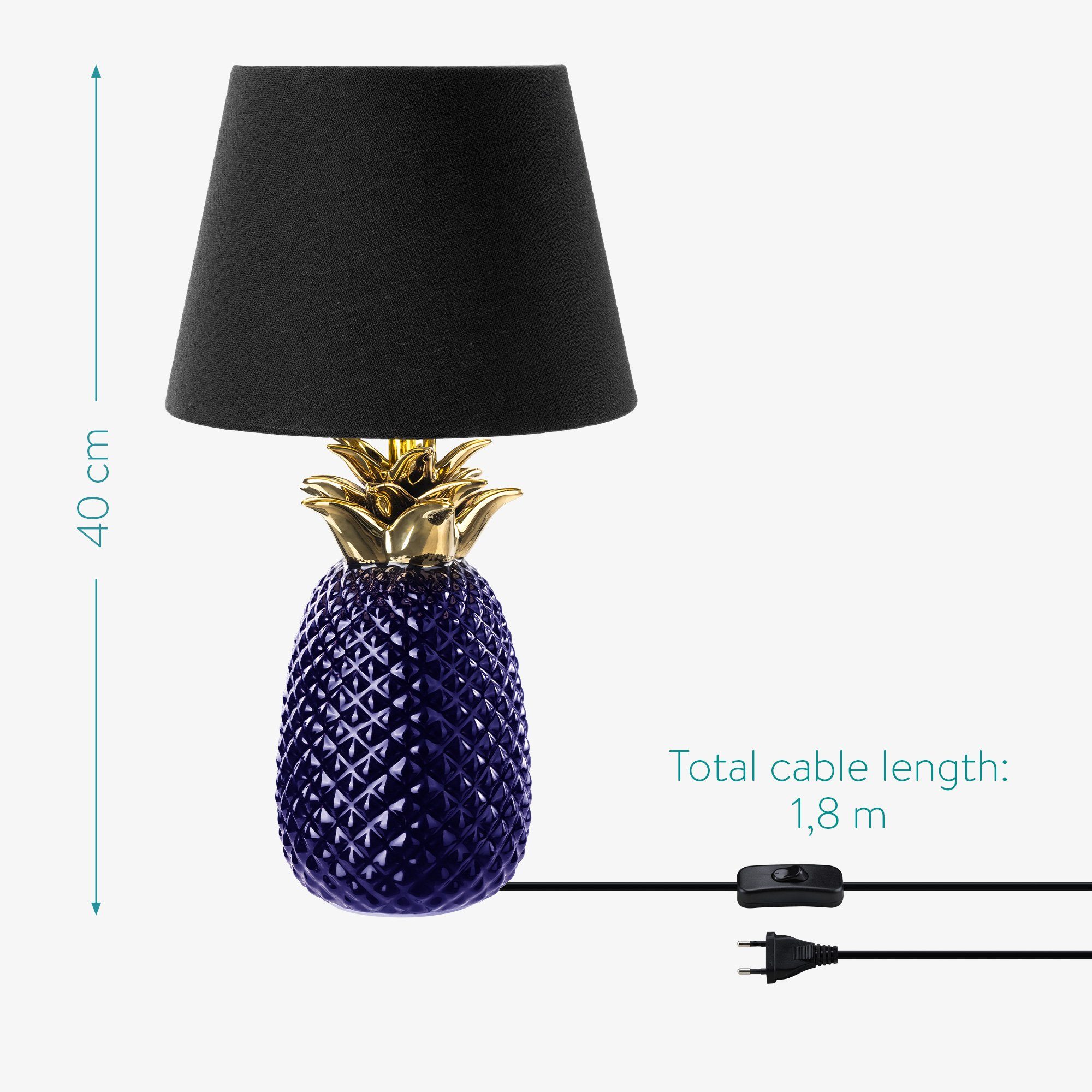 Gewinde 40cm Purple Navaris - Tischleuchte - hoch Ananas Design mit Dekolampe Hyacinth E27 Tischlampe