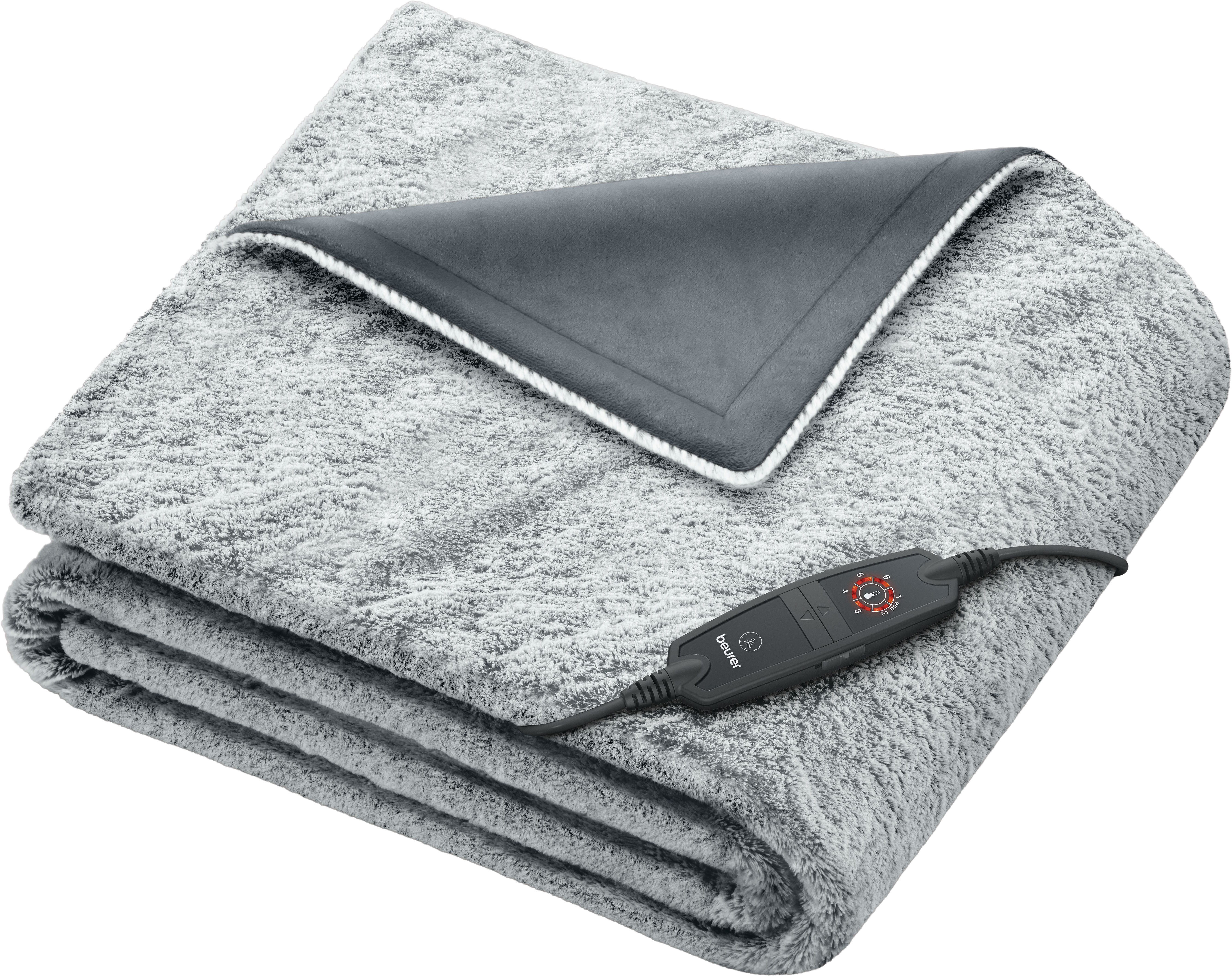 BEURER Heizdecke HD 75 Nordic Grey Green Planet, aus recycelten Materialien, kuschelige Wärmedecke in Kunstfelloptik, mit 6 Temperaturstufen
