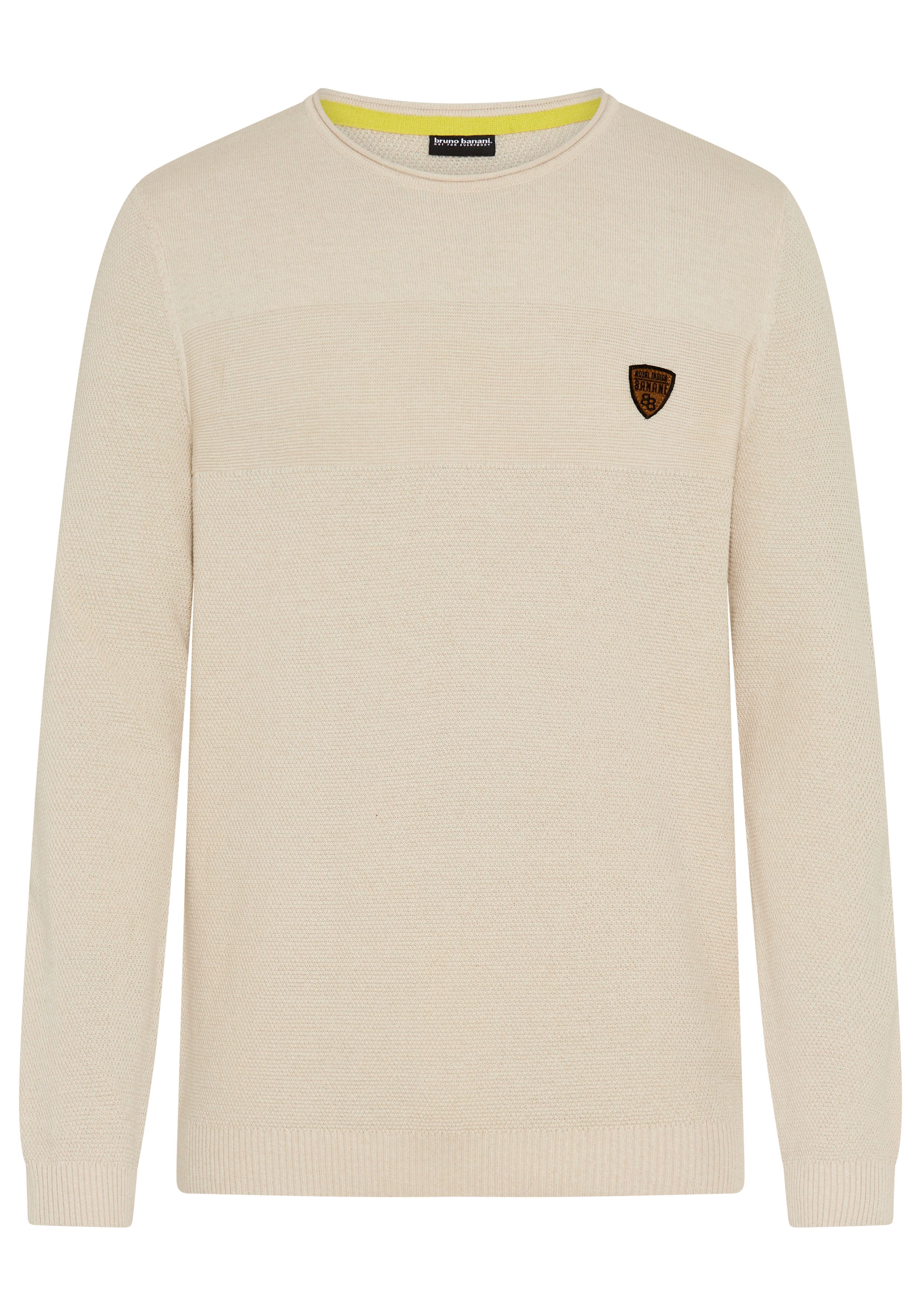 Bruno Banani Rundhalspullover aus Feinstrick, mit Badge und Markenlabel, schmale Passform