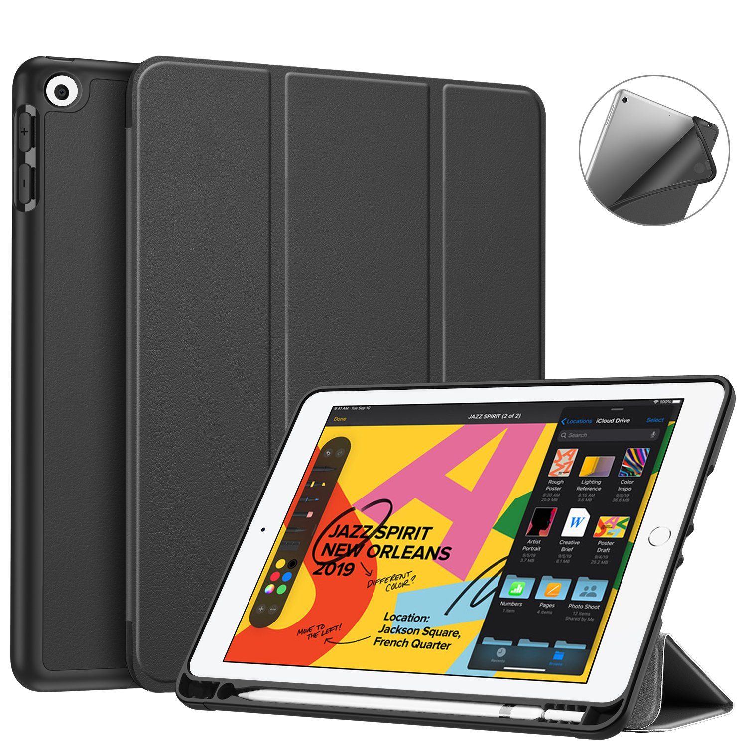 Fintie Tablet-Hülle für iPad 9. Generation 2021/8. Gen 2020/7. Gen 2019 10.2 Zoll, Superleicht TPU Rückseite Abdeckung mit eingebautem Pencil Halter
