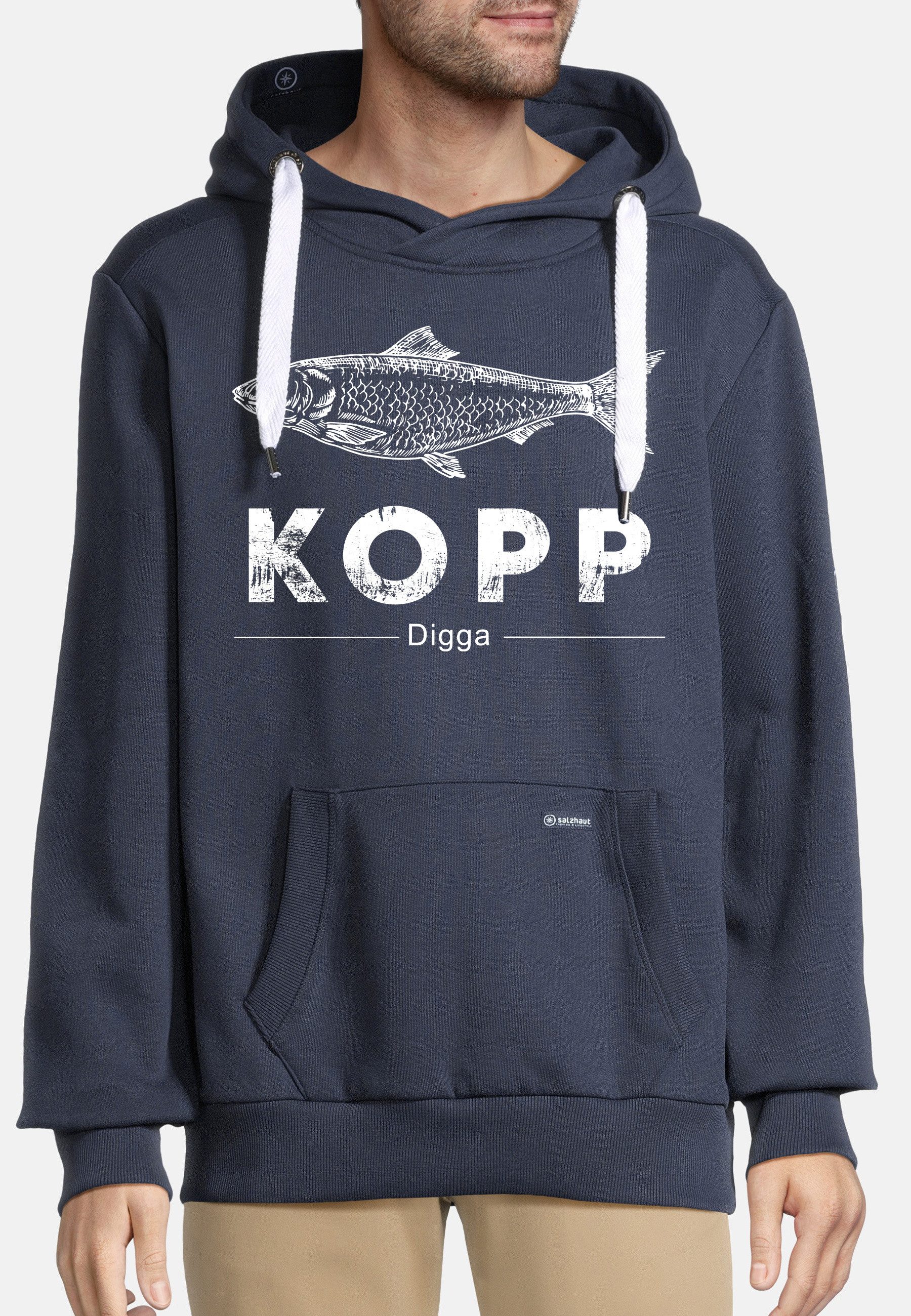salzhaut Hoodie HEFF - FISCHKOPP Herren normale Passform salzhaut Kapuzenpullover – bequemer Fit und nordisch klares Design