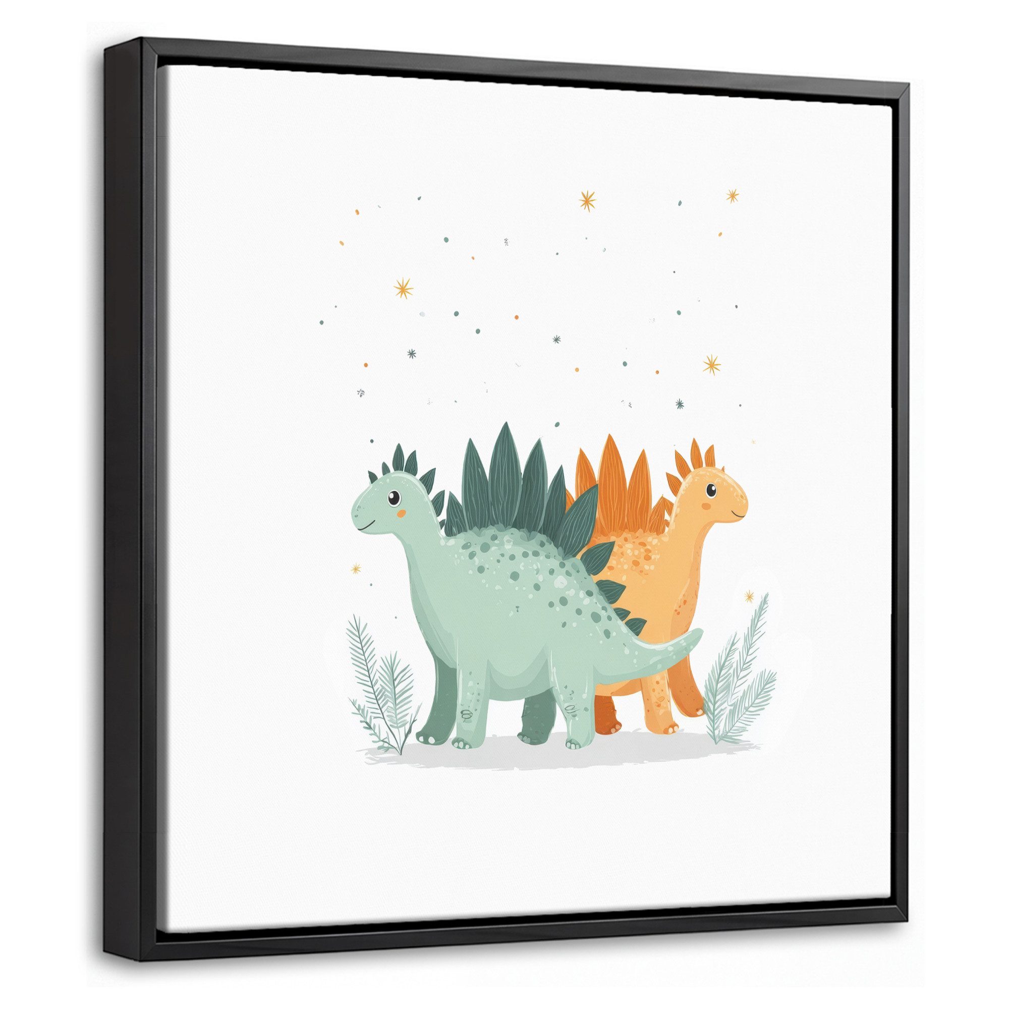 OneMillionCanvasses® Leinwandbild mit Rahmen - Pflanzen - Sterne - Dinosaurier - Orange, Fotodruck (1 St), Leinwand Bilder Klein, Wand Dekoration Aesthetic 20x20cm