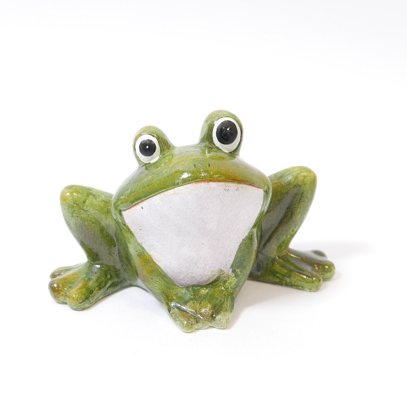 B&S Dekofigur Gartenfigur Frosch grün Keramik Dekofigur Gartendekoration Höhe 13 cm grün / grau