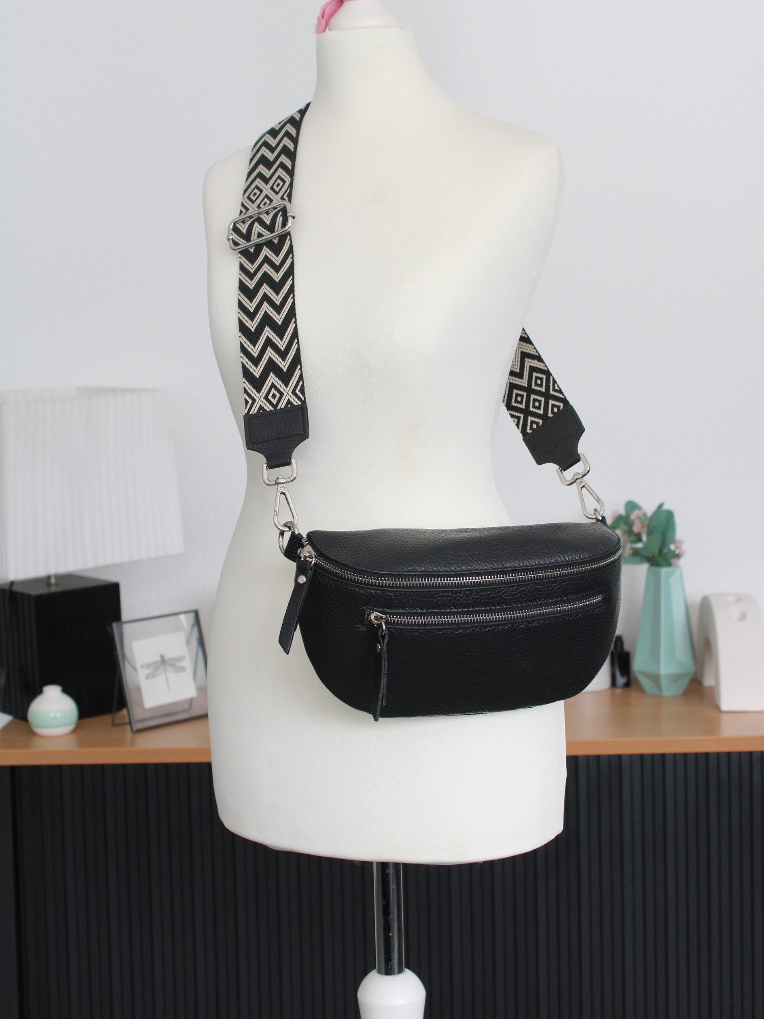 Adel Bags Schulterriemen Taschengurt Schwarz, Verstellbarer Taschenriemen, 5cm Breit hergestellt in Italien