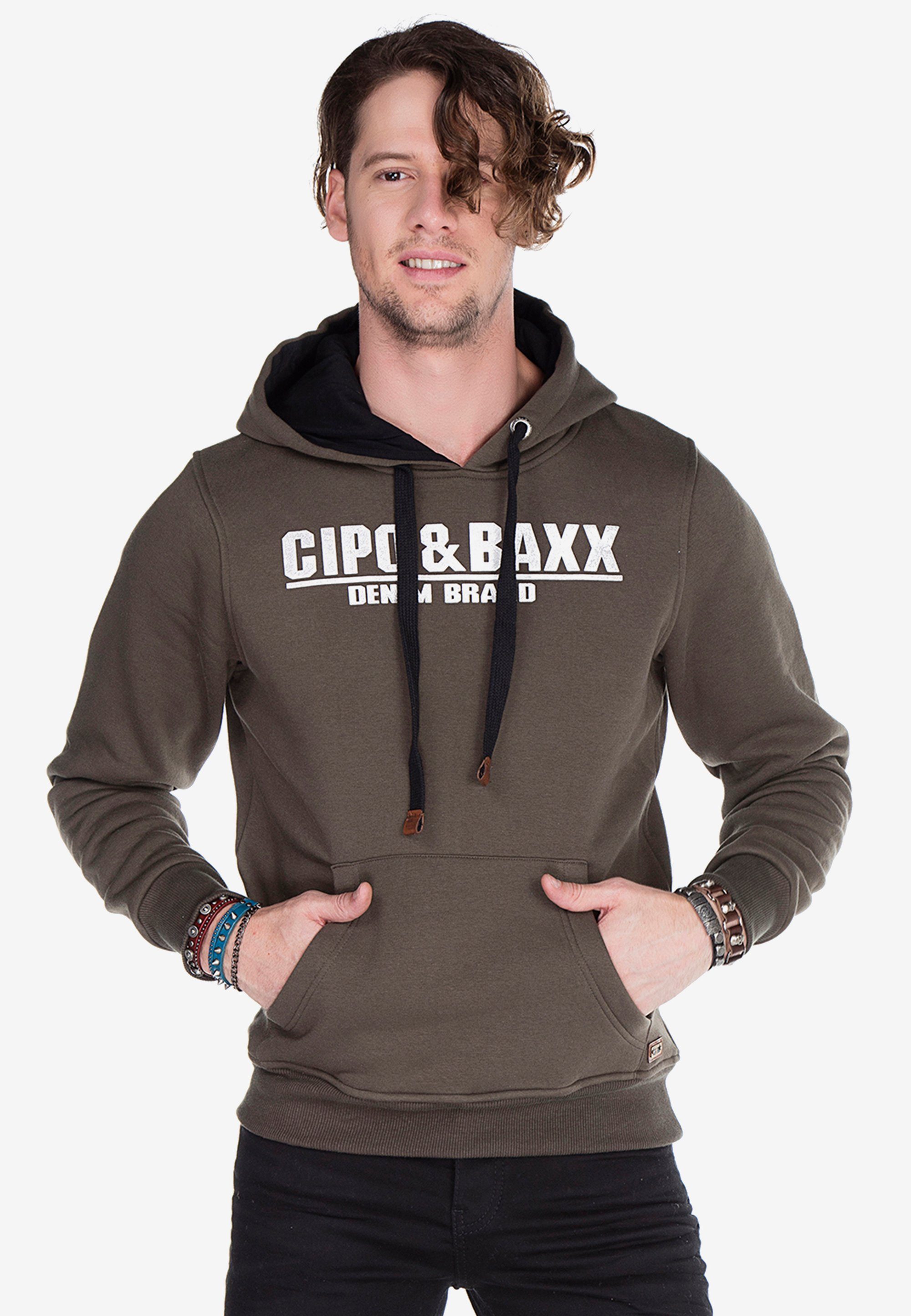 Herren Pullover Cipo & Baxx Kapuzensweatshirt mit Markenlogo