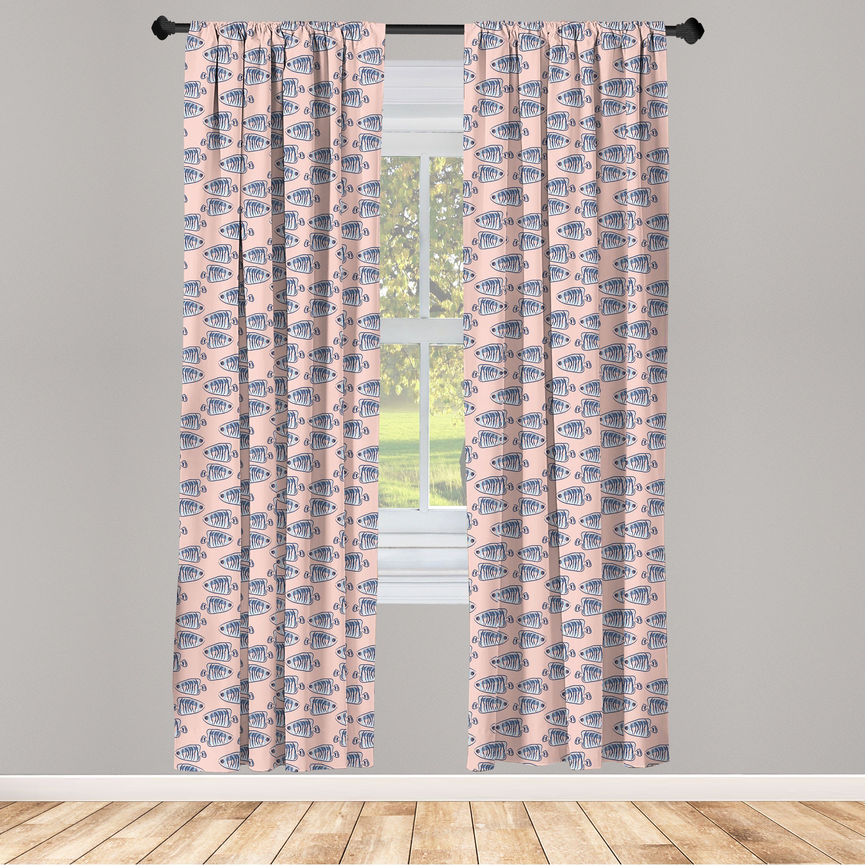 Gardine Vorhang für Wohnzimmer Schlafzimmer Dekor, Abakuhaus, Microfaser, Gekritzel Fisch-Zeichnungen in Skizzen