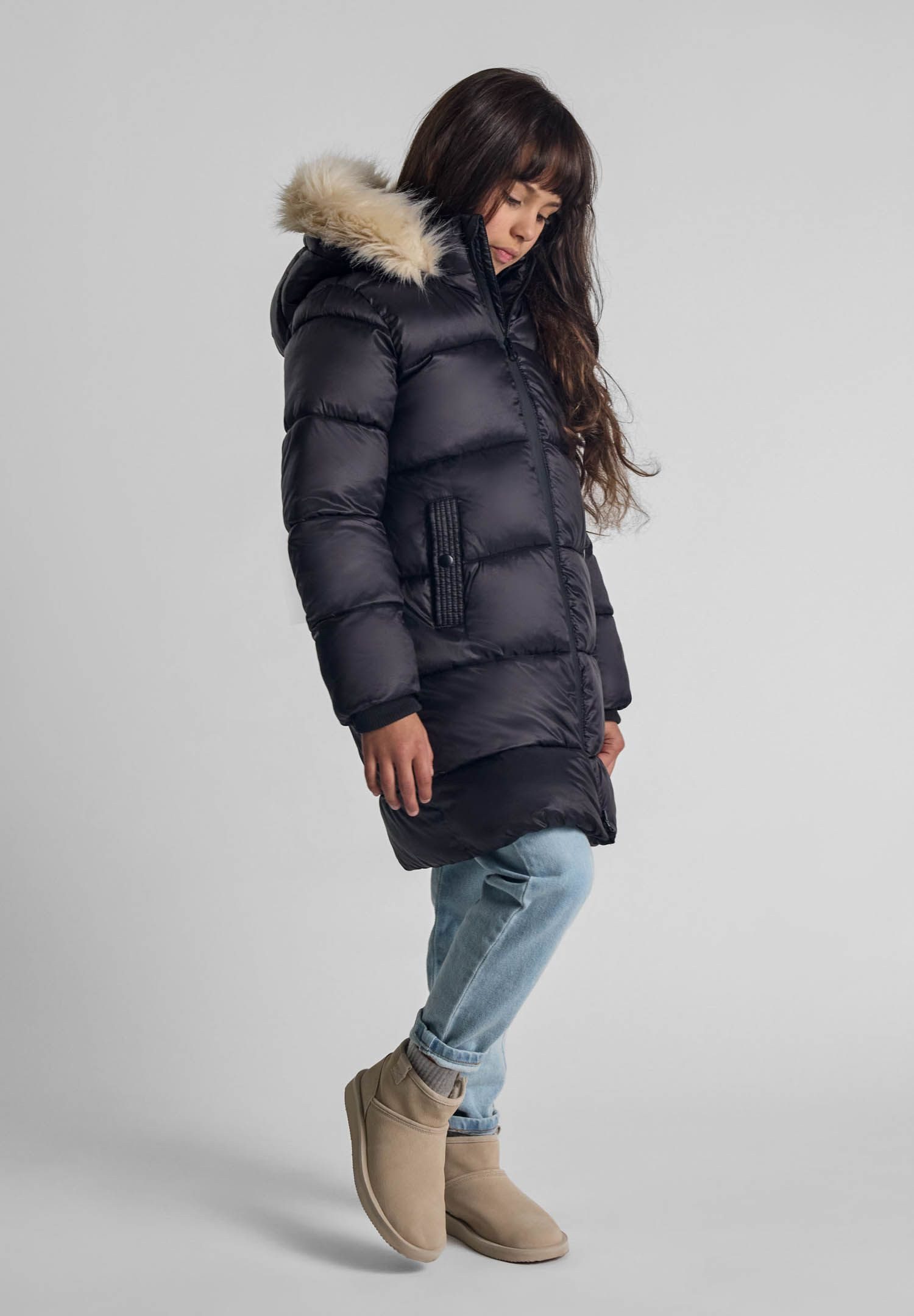 MINOTI Winterjacke Steppjacke mit Reißverschluss und Fellbesatz an der Kapu günstig online kaufen