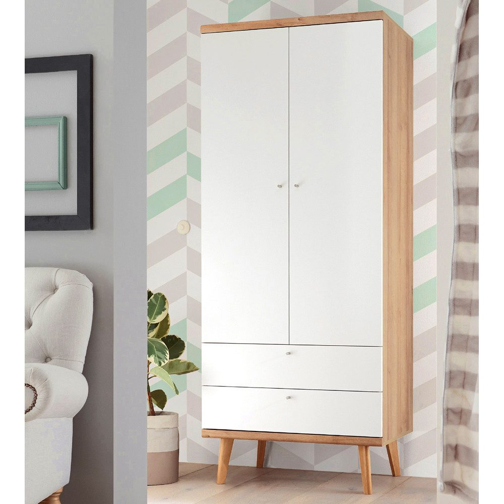Lomadox Kleiderschrank MAINZ-61 Eiche Riviera Nb./weiß matt 80x197x56 cm